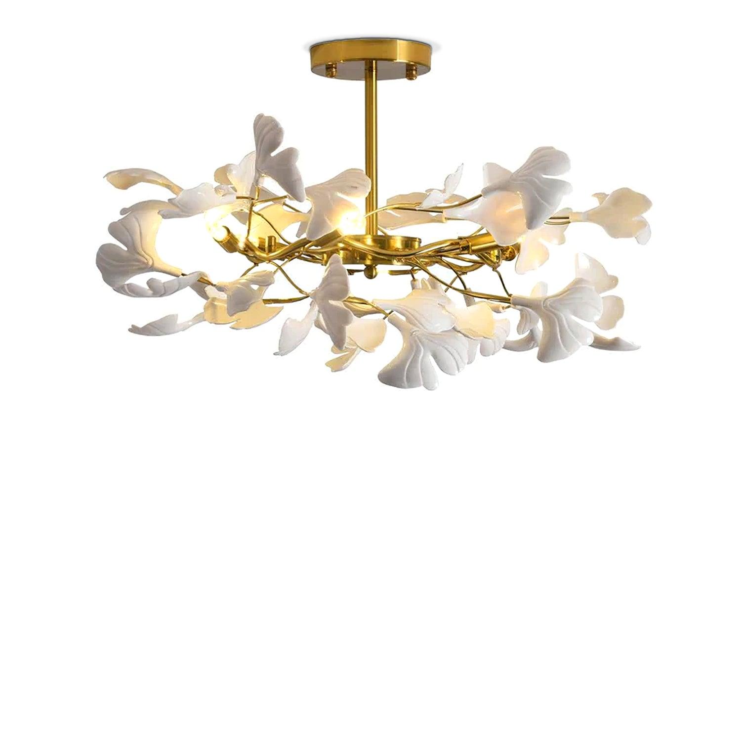 Taro Pendant Lamp Gingko Ceramic Leaves Gold-Neutral Decor