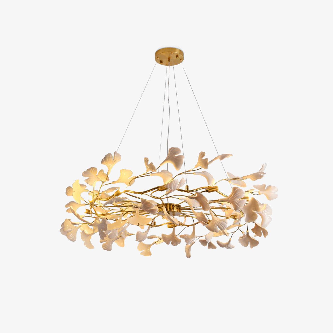 Oden Chandelier Ginkgo Leaf Ceramic Sculptural-Neutral Decor