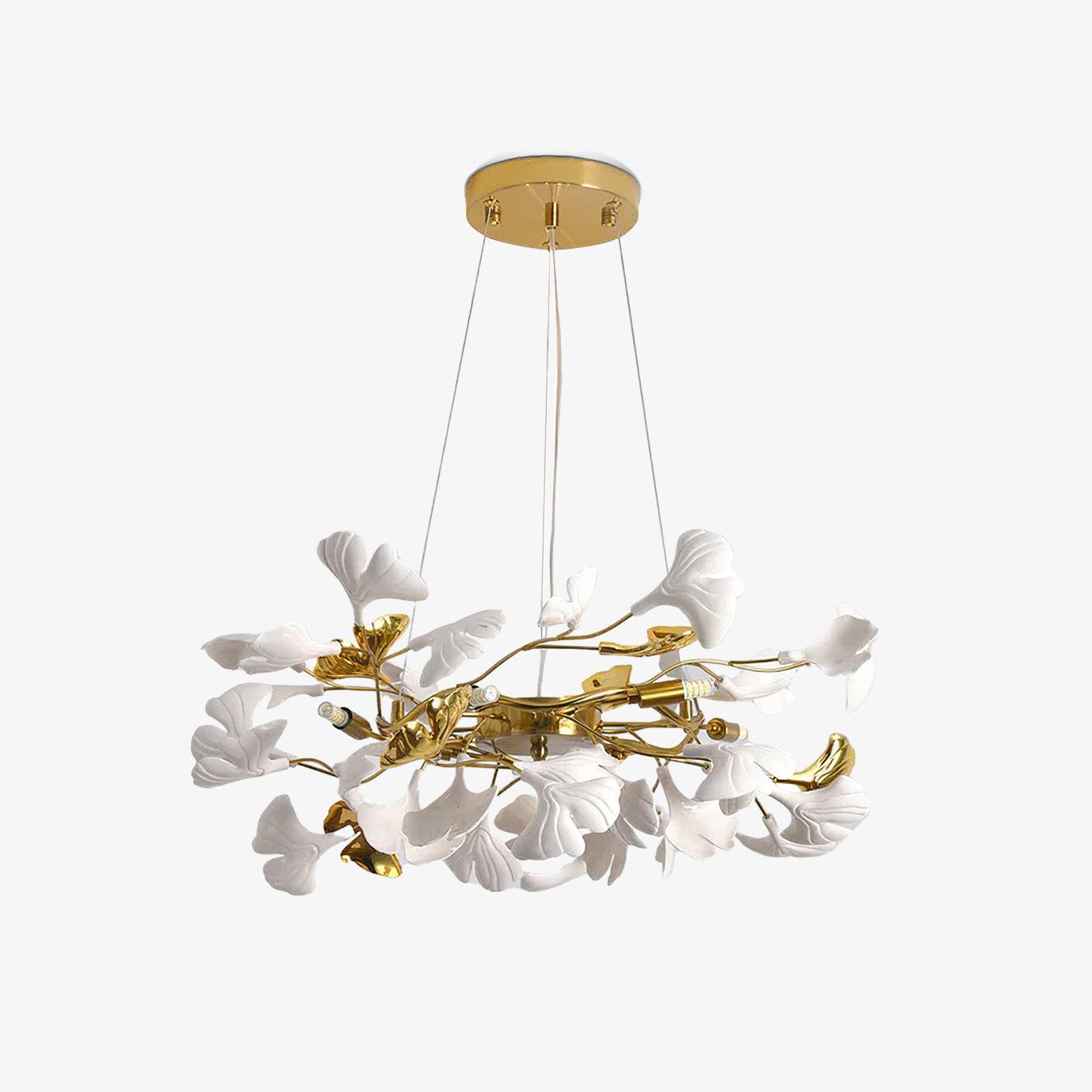 Oden Chandelier Ginkgo Leaf Ceramic Sculptural-Neutral Decor