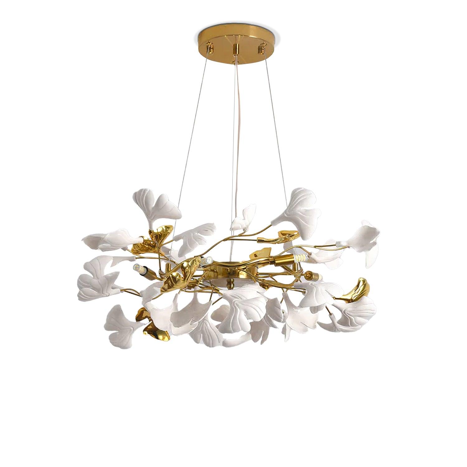 Oden Chandelier Ginkgo Leaf Ceramic Sculptural-Neutral Decor