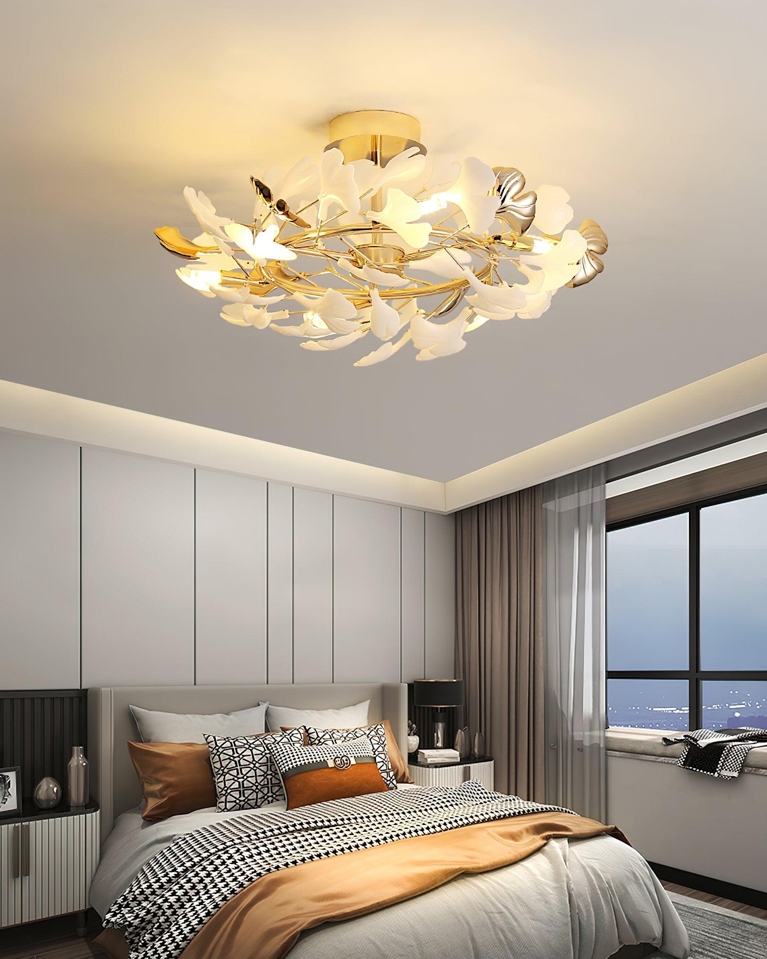 Artheel Premium Nordic Art Gingko Rotating Ceramics Ceiling Lamp-Neutral Decor