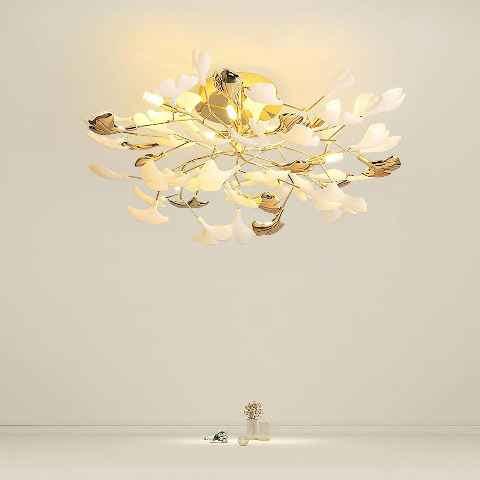 Artheel Premium Nordic Art Gingko Rotating Ceramics Ceiling Lamp-Neutral Decor
