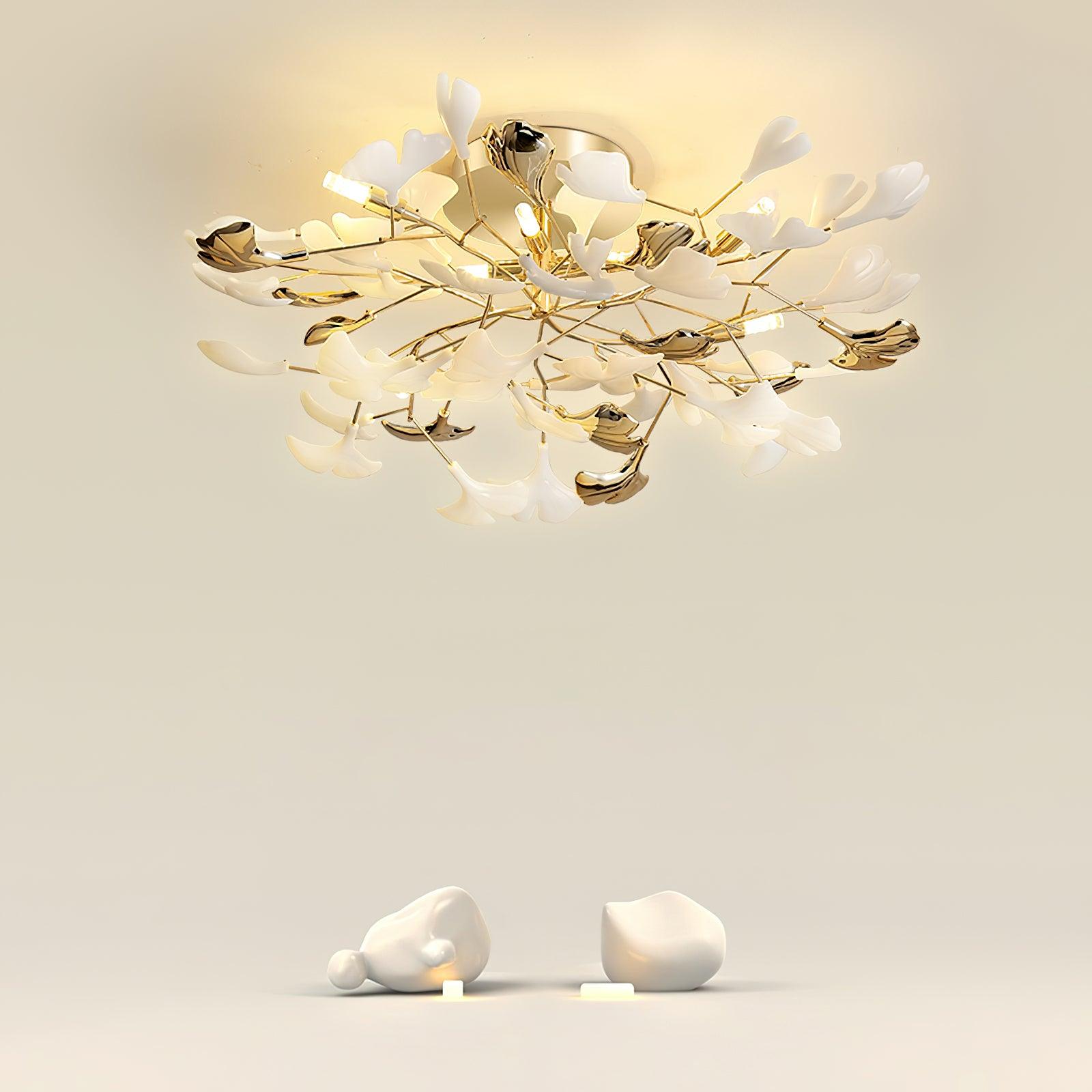 Artheel Premium Nordic Art Gingko Rotating Ceramics Ceiling Lamp-Neutral Decor