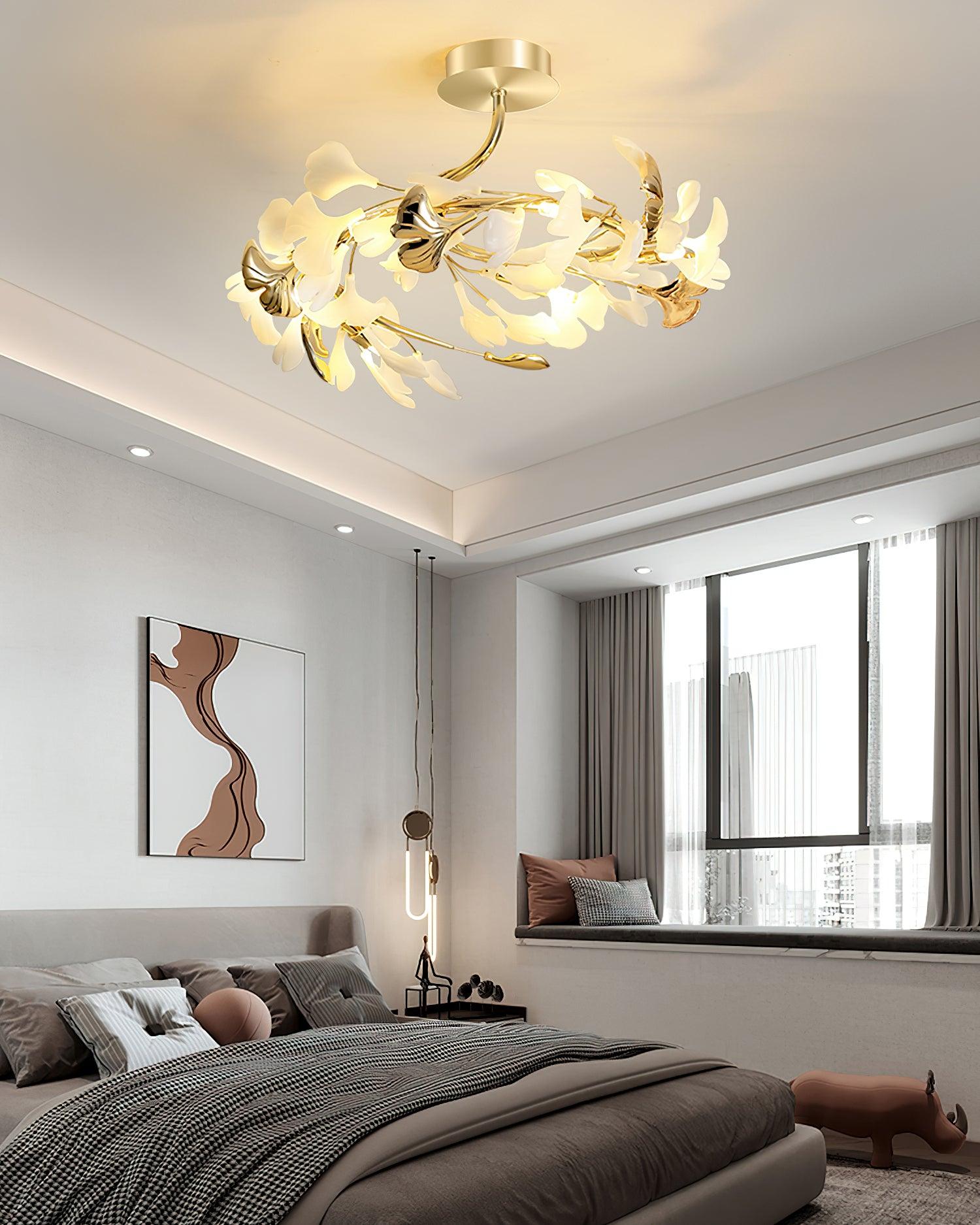 Artheel Premium Nordic Art Gingko Rotating Ceramics Ceiling Lamp-Neutral Decor
