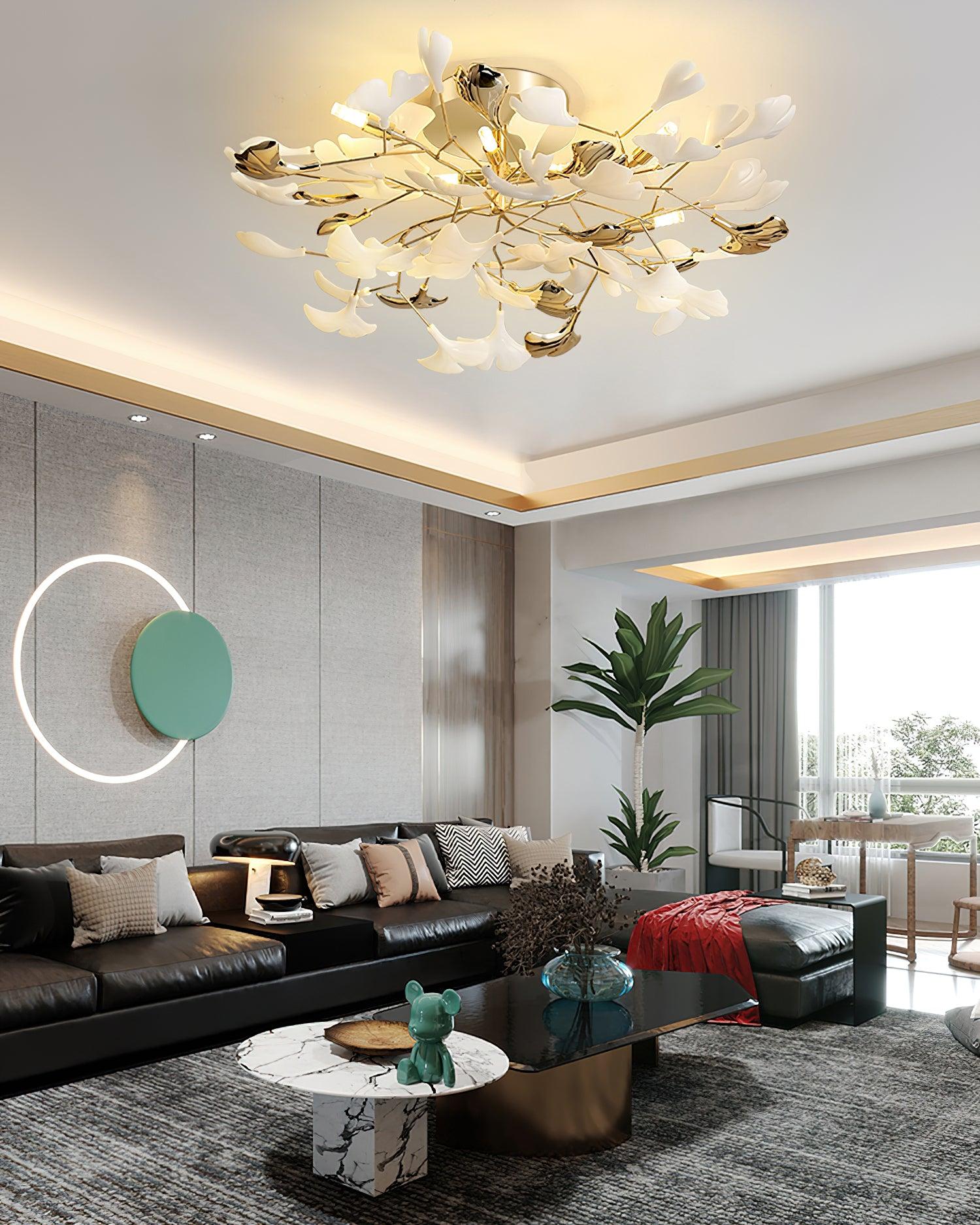 Artheel Premium Nordic Art Gingko Rotating Ceramics Ceiling Lamp-Neutral Decor