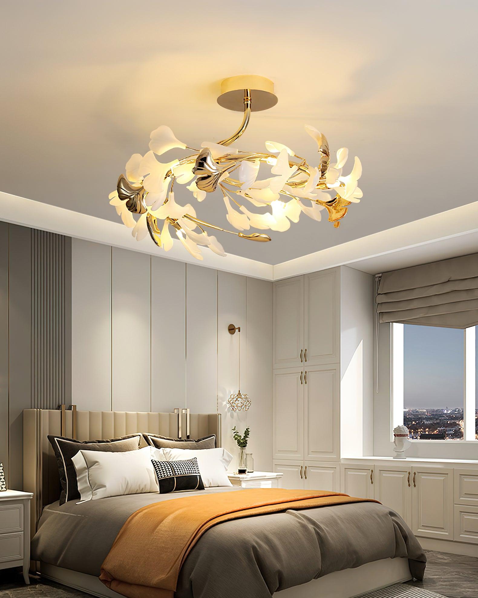 Artheel Premium Nordic Art Gingko Rotating Ceramics Ceiling Lamp-Neutral Decor