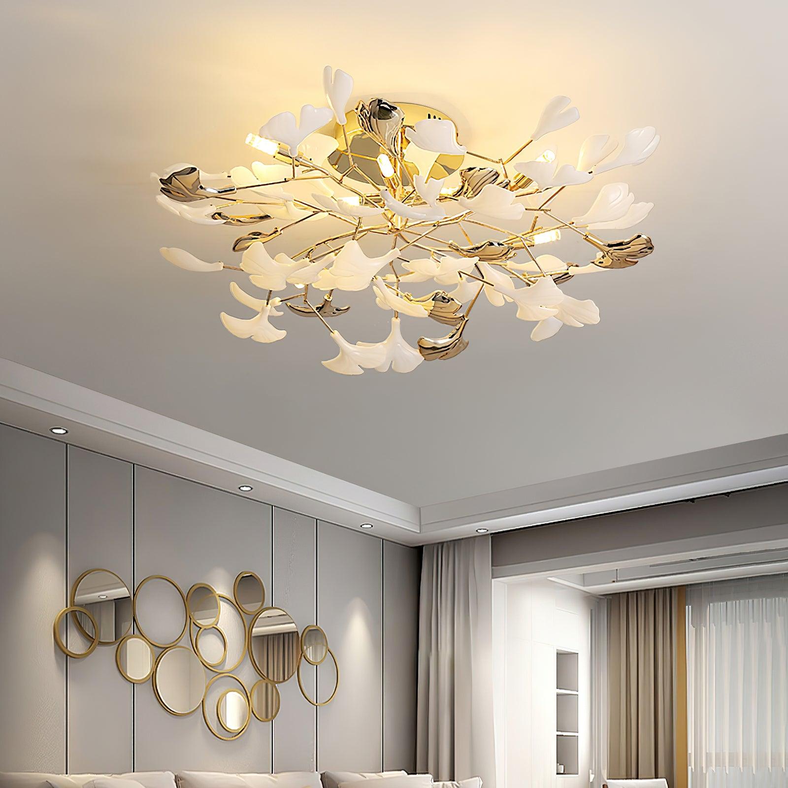 Artheel Premium Nordic Art Gingko Rotating Ceramics Ceiling Lamp-Neutral Decor
