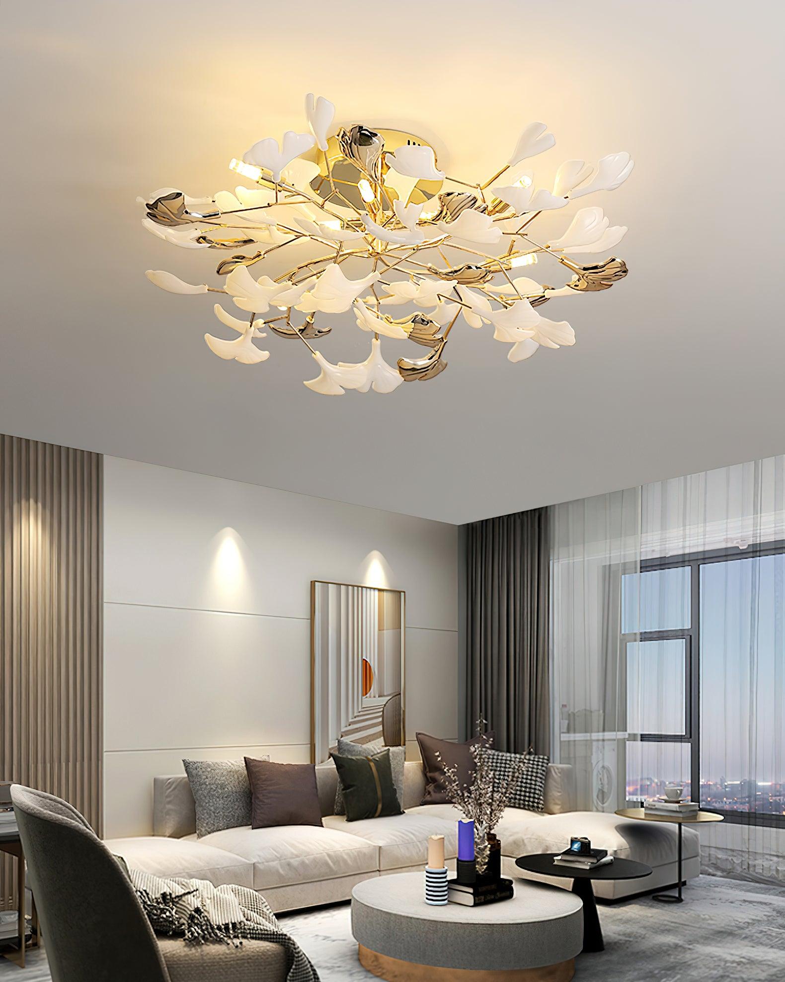 Artheel Premium Nordic Art Gingko Rotating Ceramics Ceiling Lamp-Neutral Decor