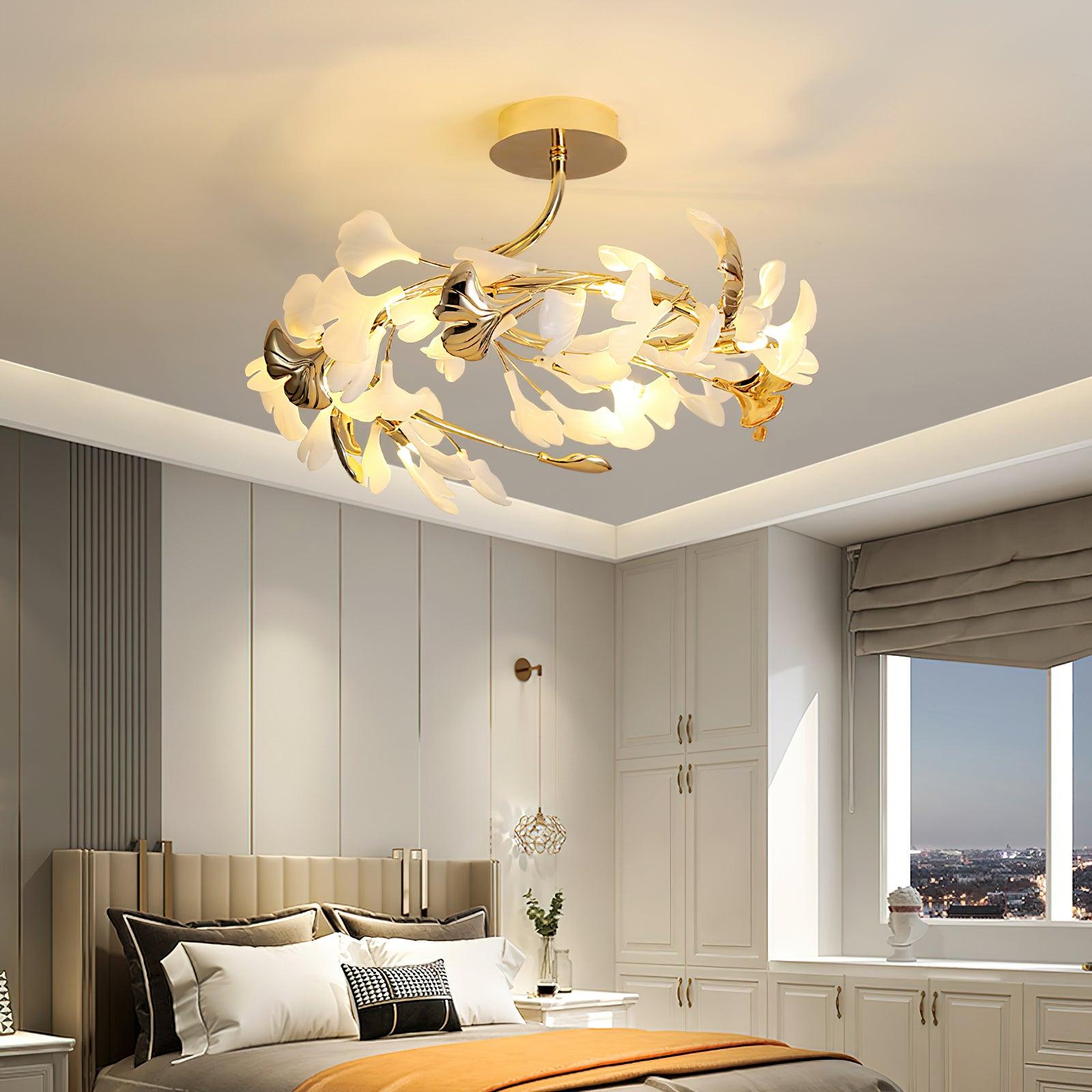 Artheel Premium Nordic Art Gingko Rotating Ceramics Ceiling Lamp-Neutral Decor