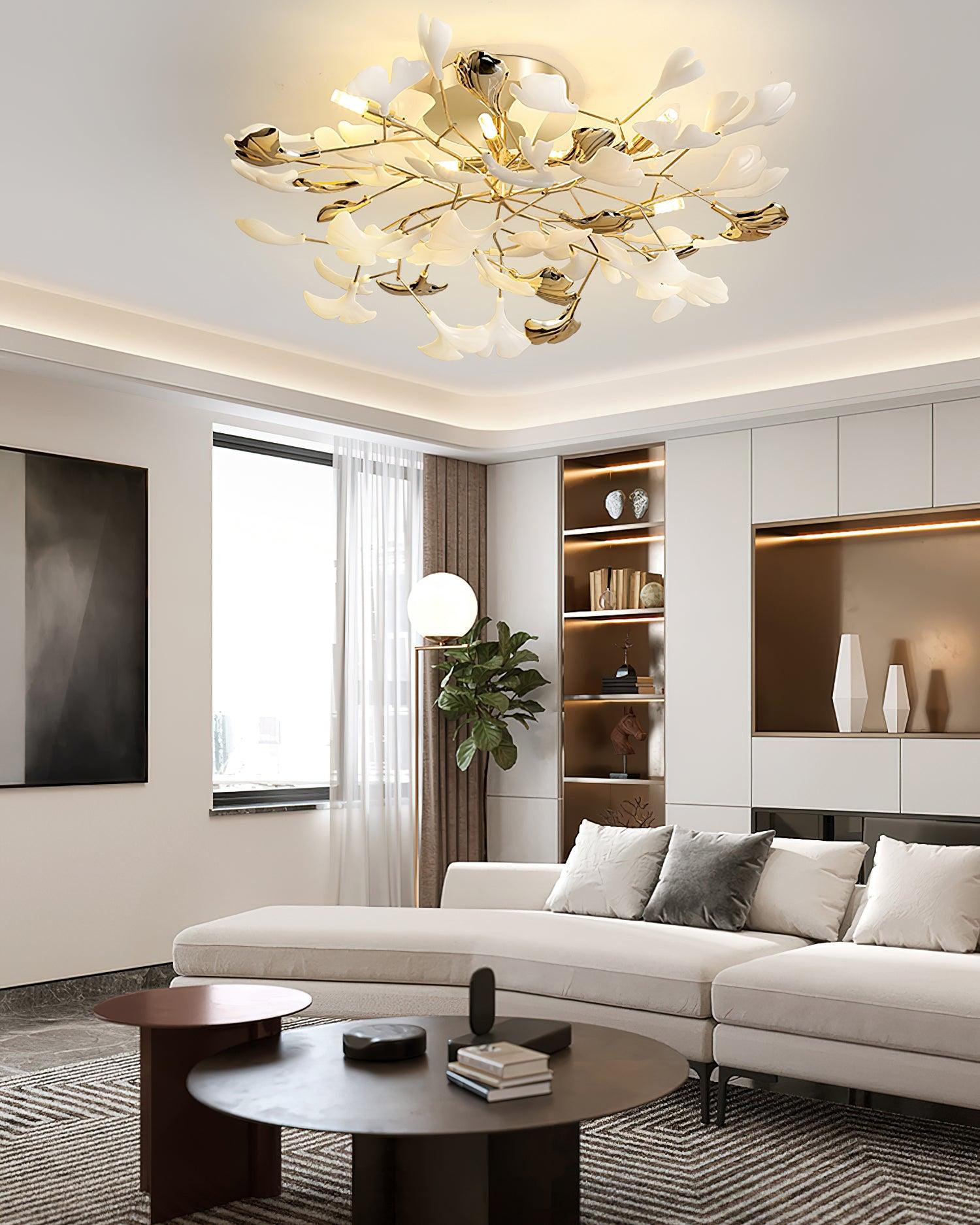 Artheel Premium Nordic Art Gingko Rotating Ceramics Ceiling Lamp-Neutral Decor