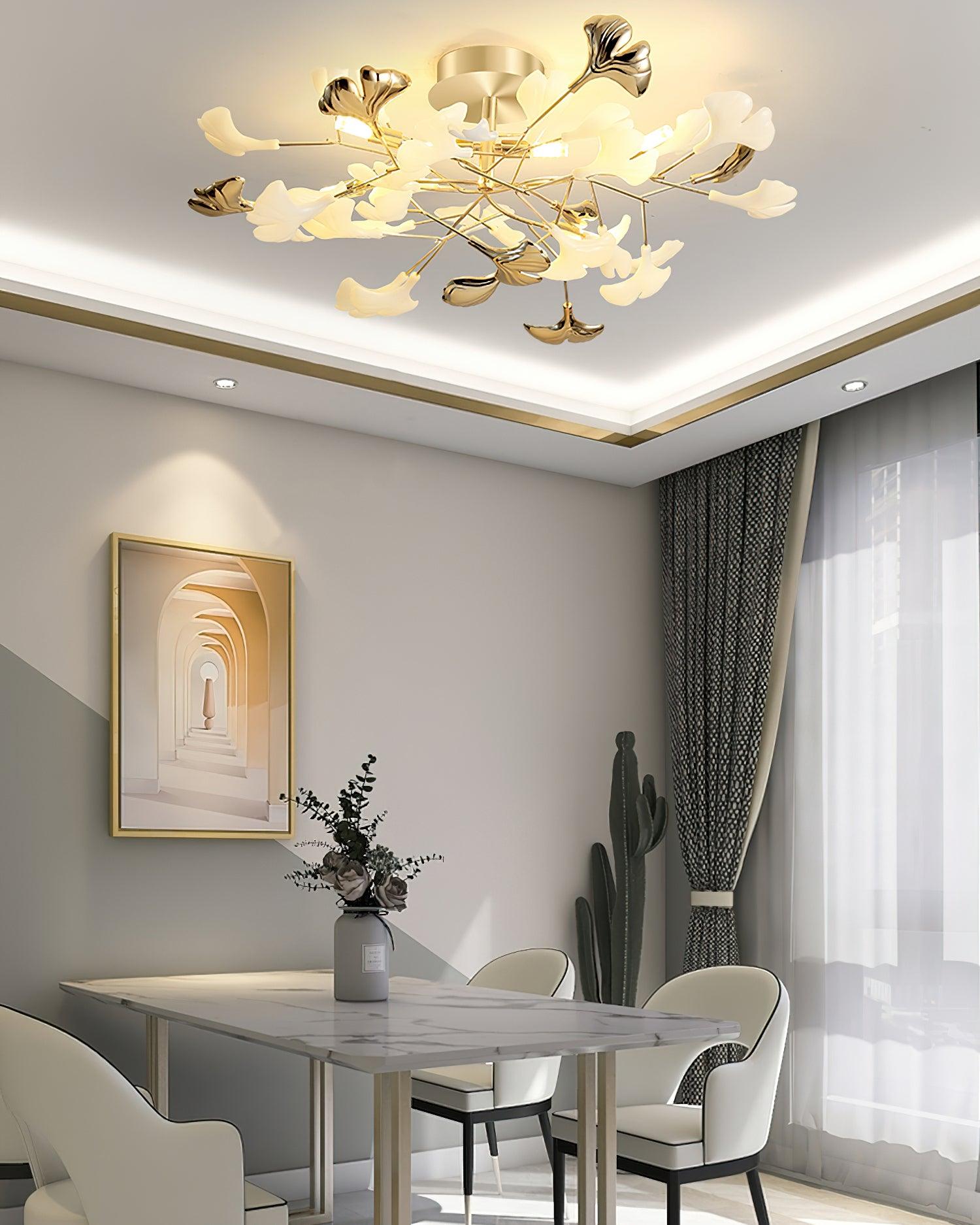 Artheel Premium Nordic Art Gingko Rotating Ceramics Ceiling Lamp-Neutral Decor