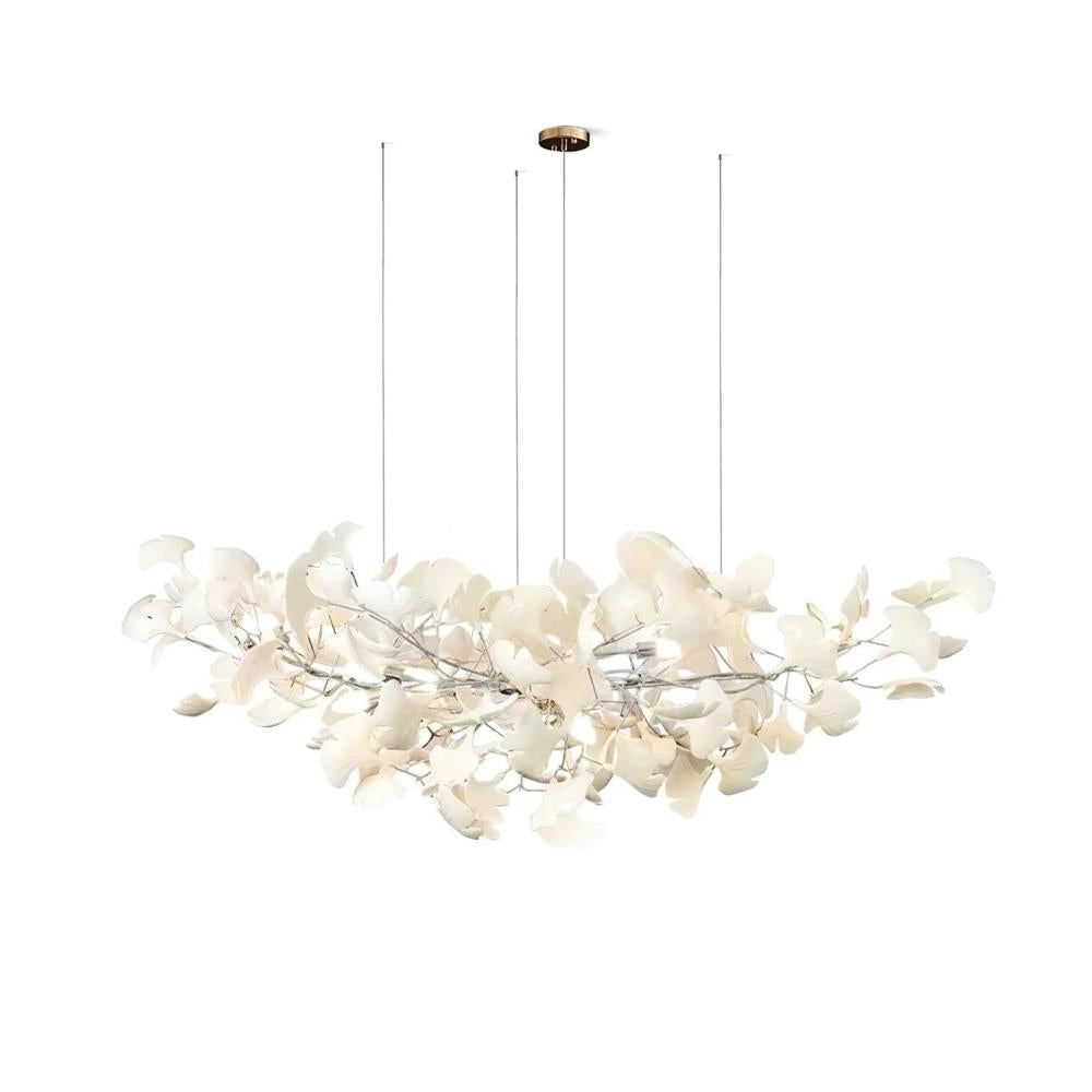 Chandelier White Ceramic Ginkgo Petals Gold