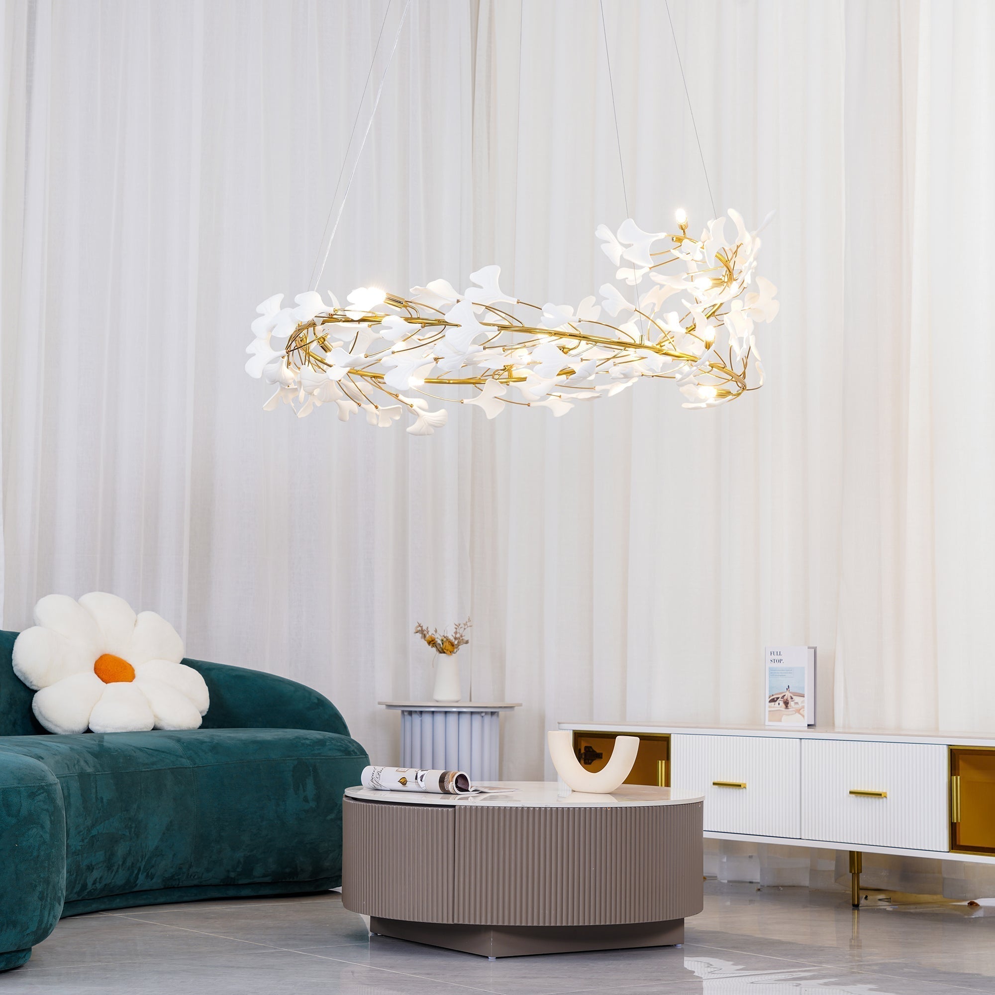 Olivia Modern Golden LED Chandelier Ceramic - Neutral Decor