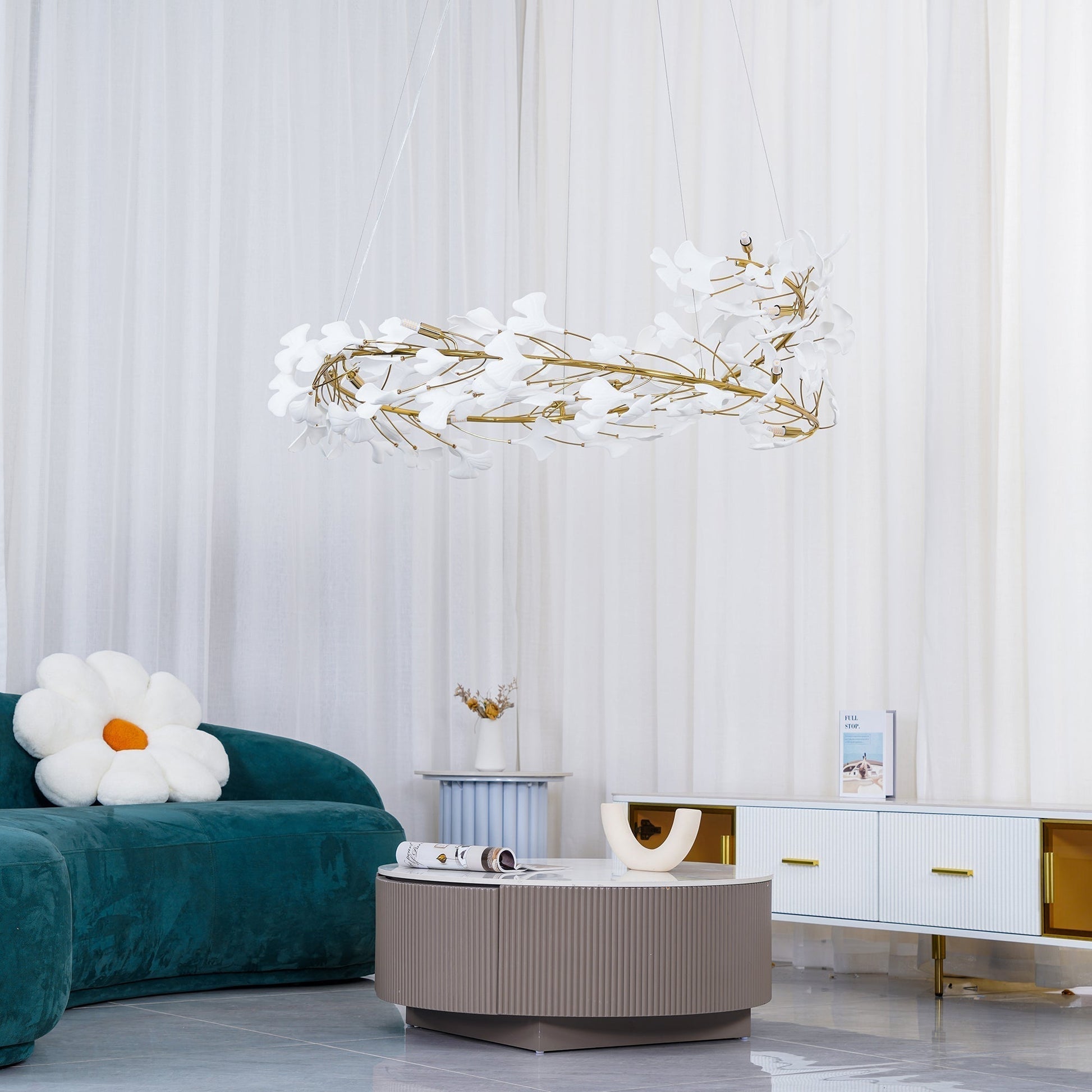 Olivia Modern Golden LED Chandelier Ceramic - Neutral Decor