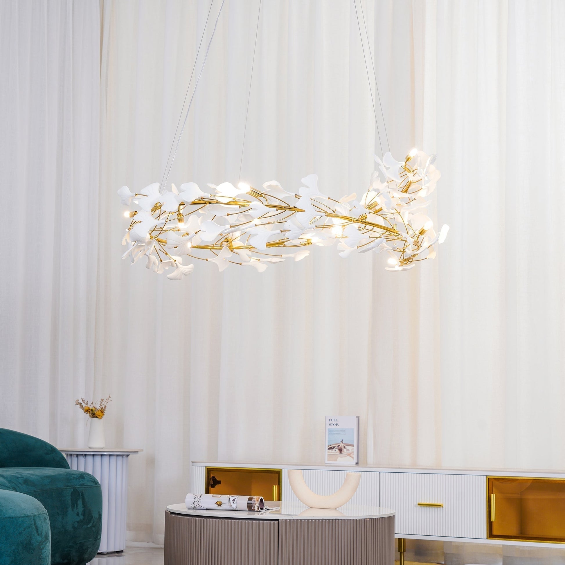 Olivia Modern Golden LED Chandelier Ceramic - Neutral Decor