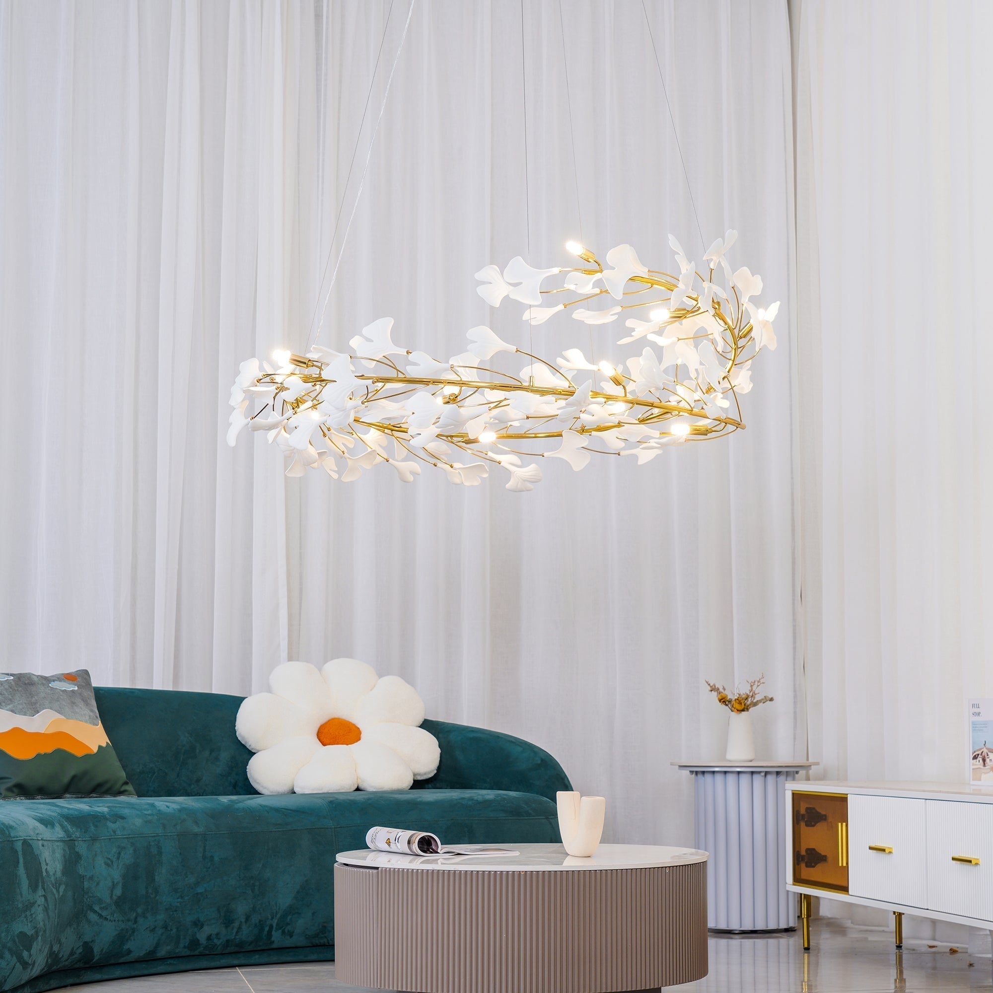 Olivia Modern Golden LED Chandelier Ceramic - Neutral Decor