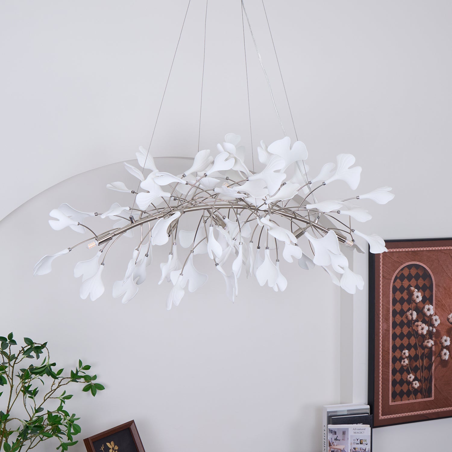 Lustra Chandelier Ceramic Gingko Petal Gold-Neutral Decor