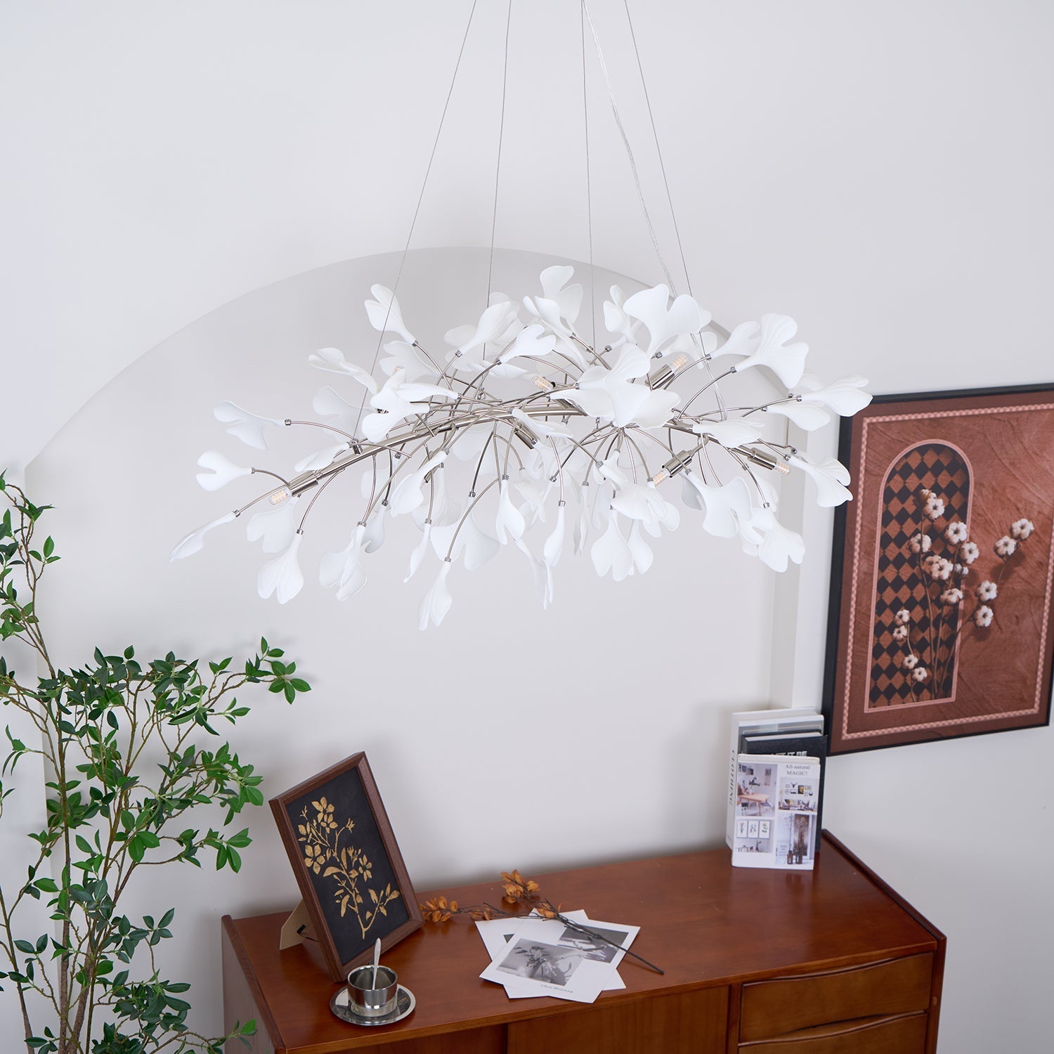 Lustra Chandelier Ceramic Gingko Petal Gold-Neutral Decor