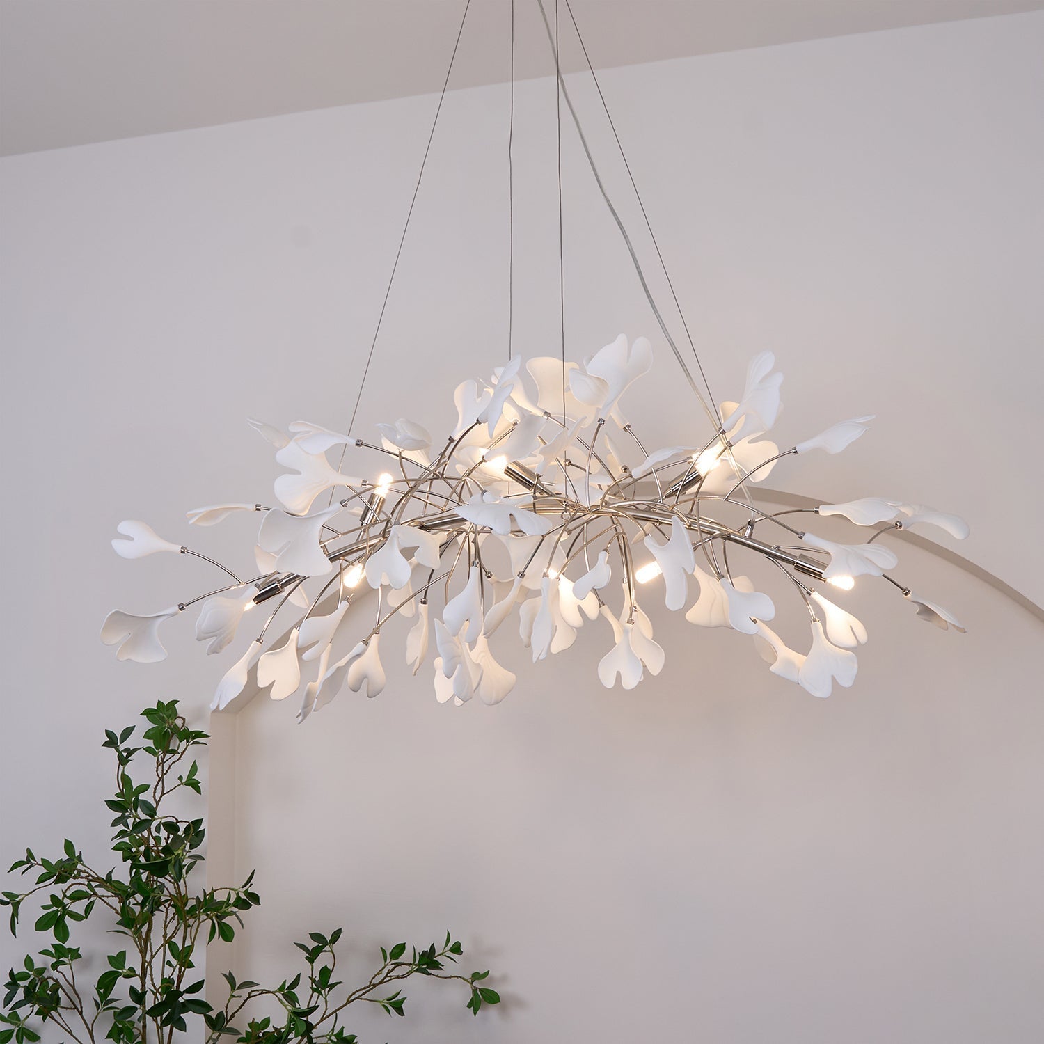 Lustra Chandelier Ceramic Gingko Petal Gold-Neutral Decor