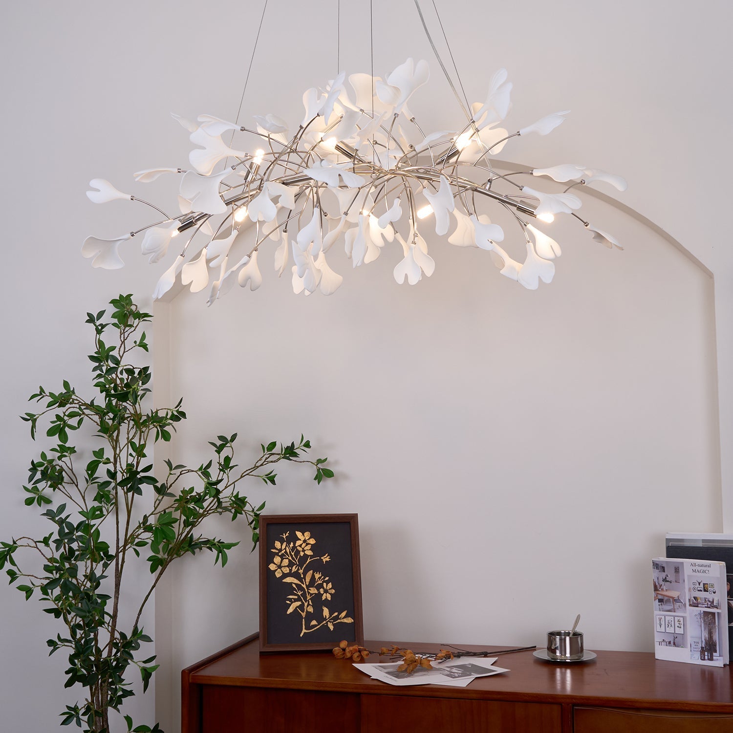 Lustra Chandelier Ceramic Gingko Petal Gold-Neutral Decor