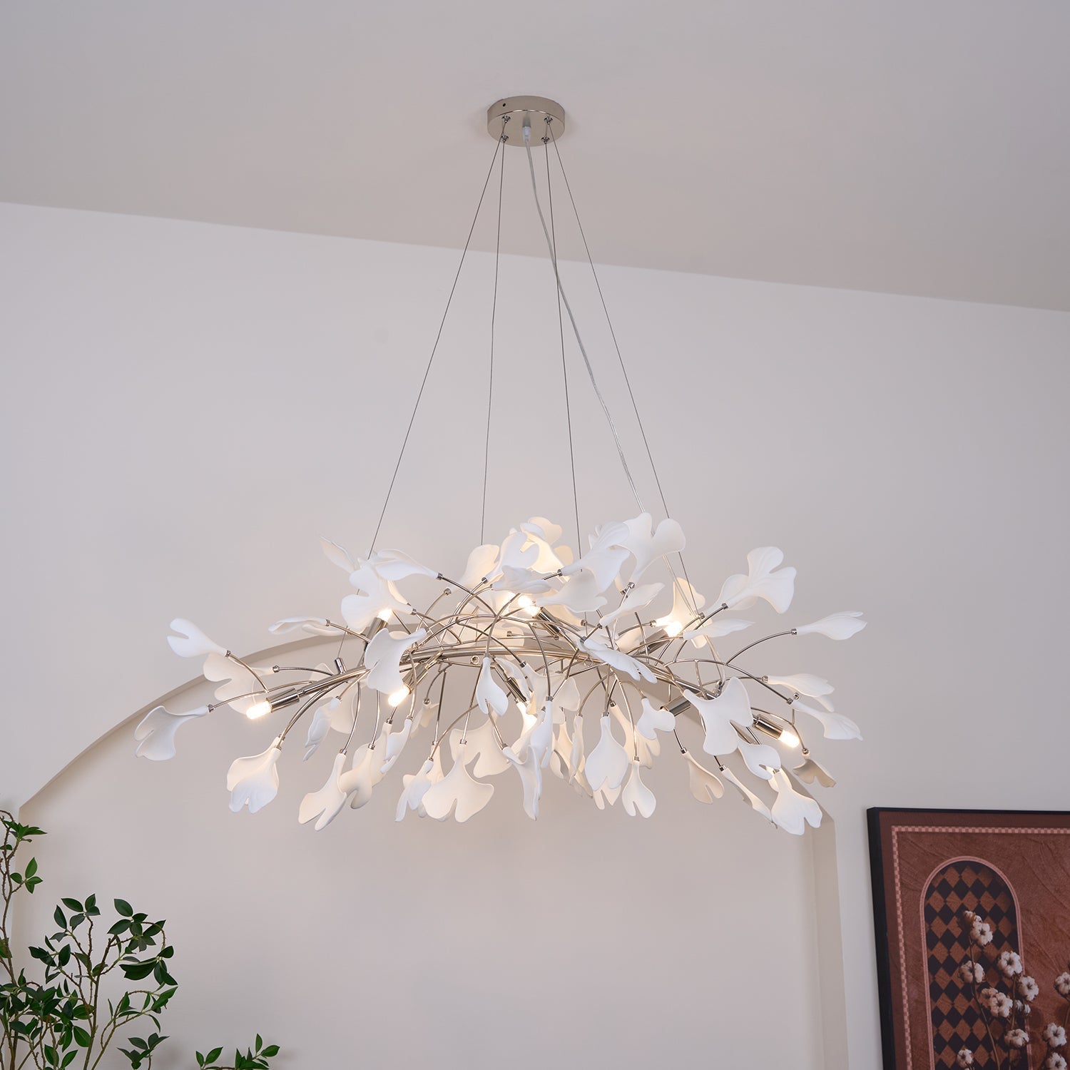 Lustra Chandelier Ceramic Gingko Petal Gold-Neutral Decor
