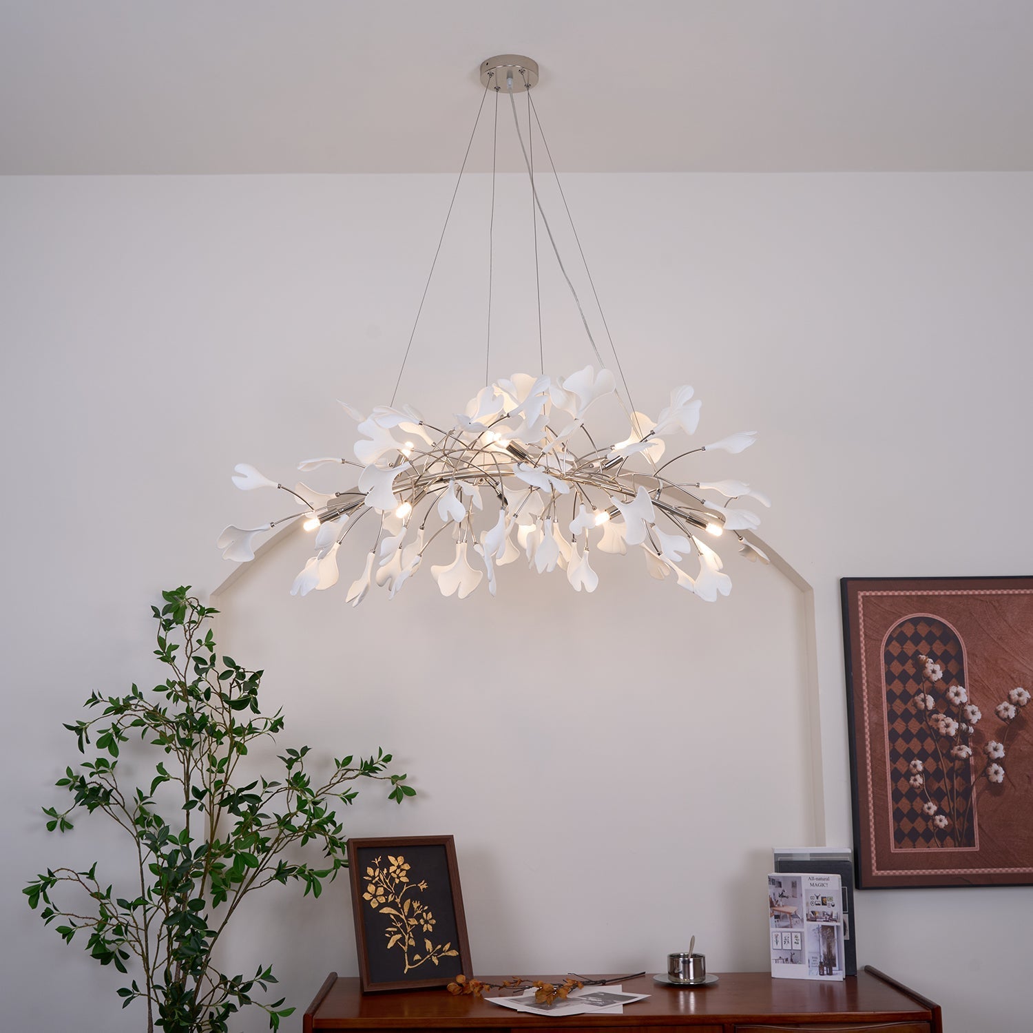 Lustra Chandelier Ceramic Gingko Petal Gold-Neutral Decor