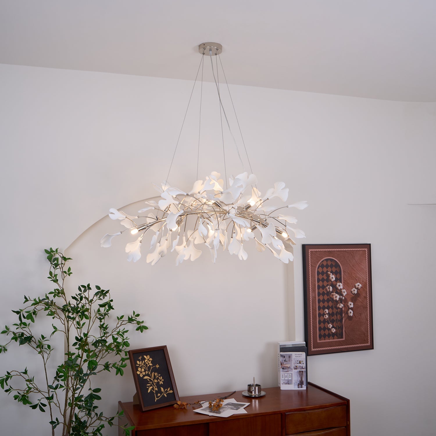 Lustra Chandelier Ceramic Gingko Petal Gold-Neutral Decor