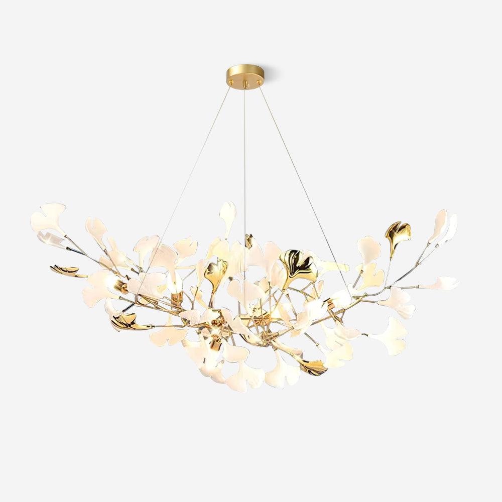 Chandelier White Ceramic Ginkgo Petals Gold