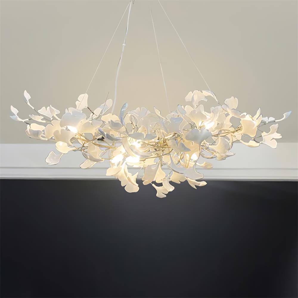 Chandelier White Ceramic Ginkgo Petals Gold