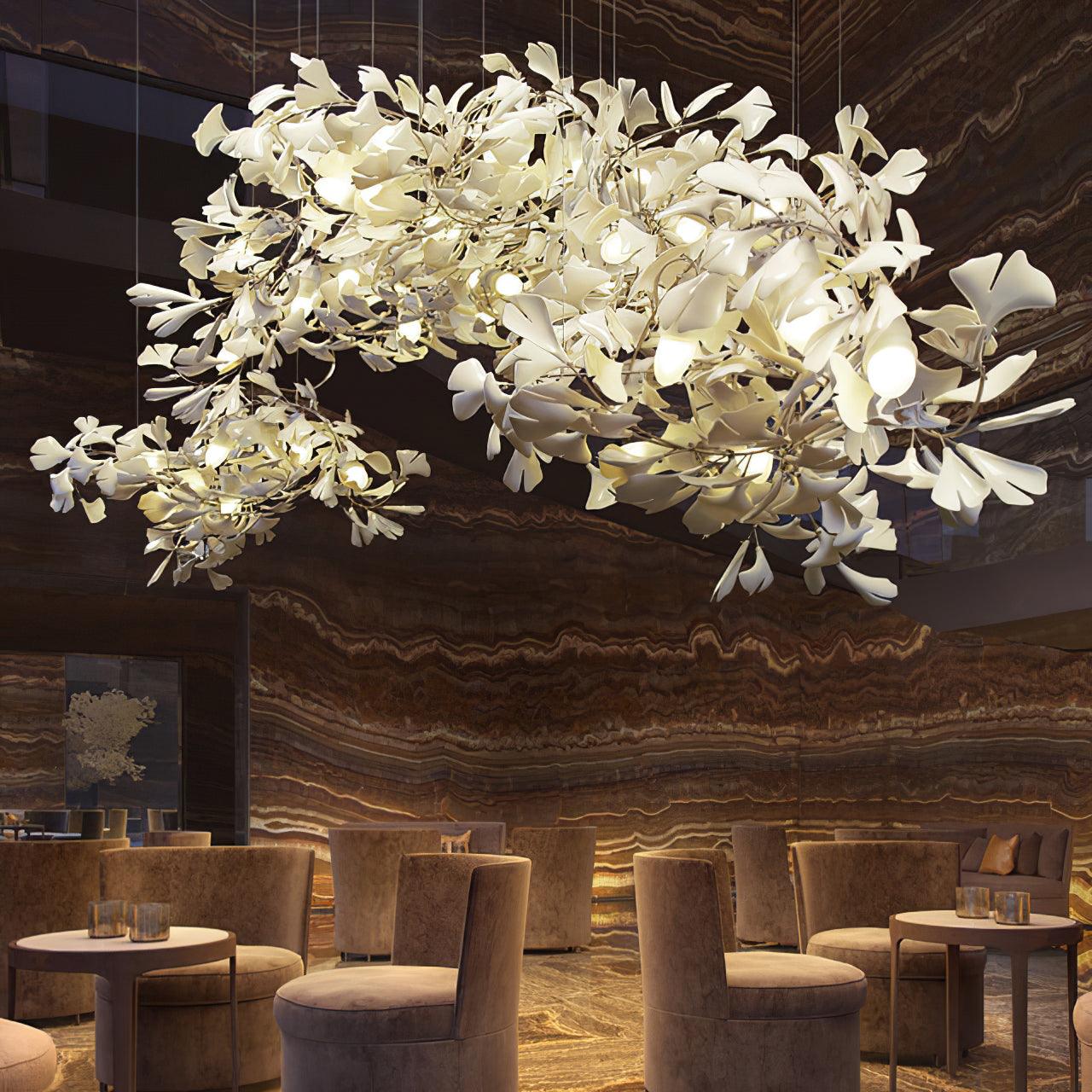 Chandelier White Ceramic Ginkgo Petals Gold