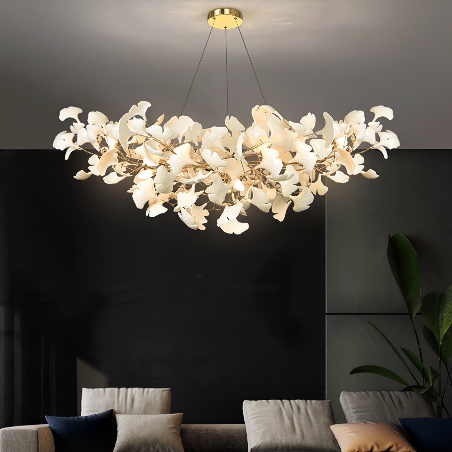 Lustra Chandelier Ceramic Gingko Petal-Neutral Decor