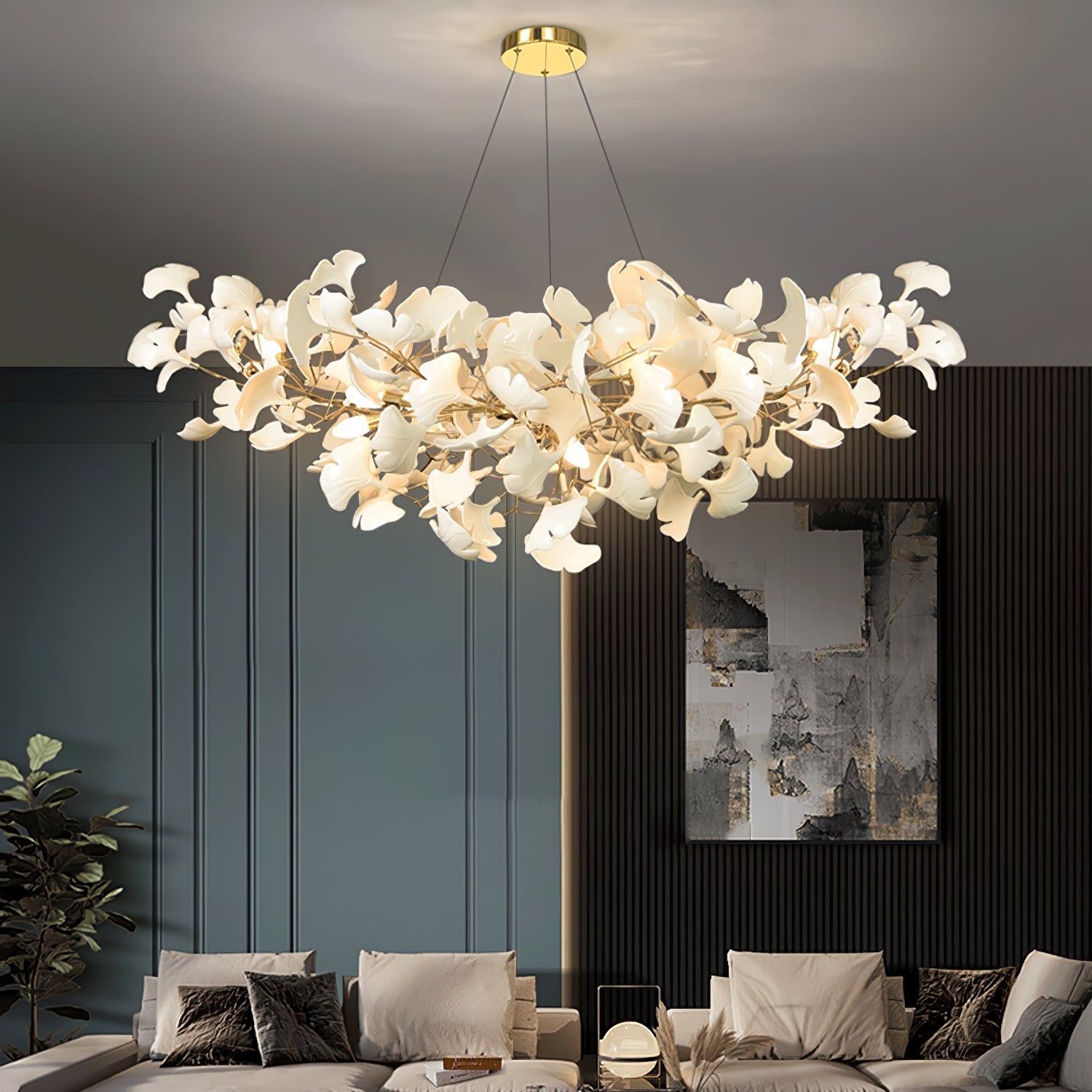 Lustra Chandelier Ceramic Gingko Petal-Neutral Decor