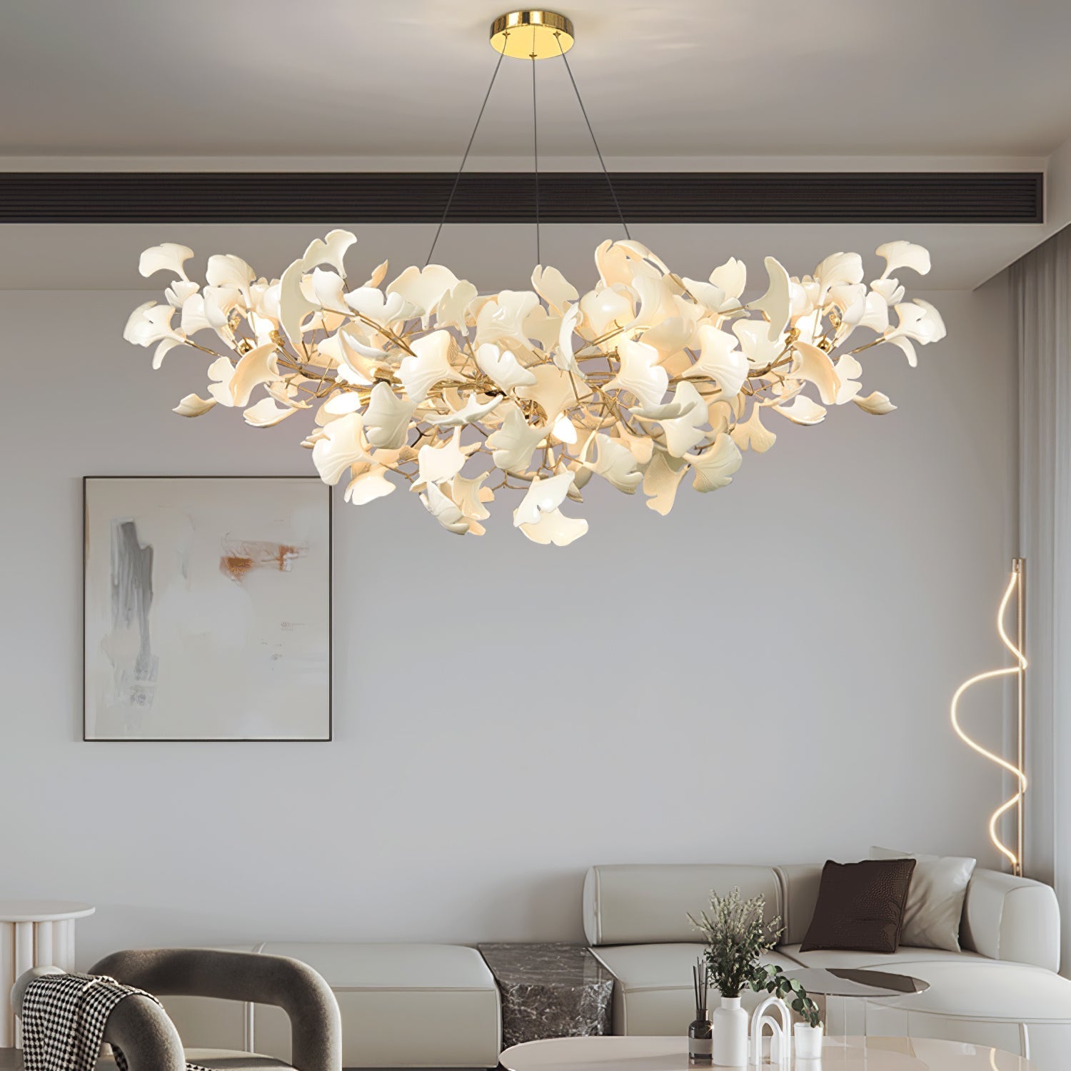 Lustra Chandelier Ceramic Gingko Petal-Neutral Decor
