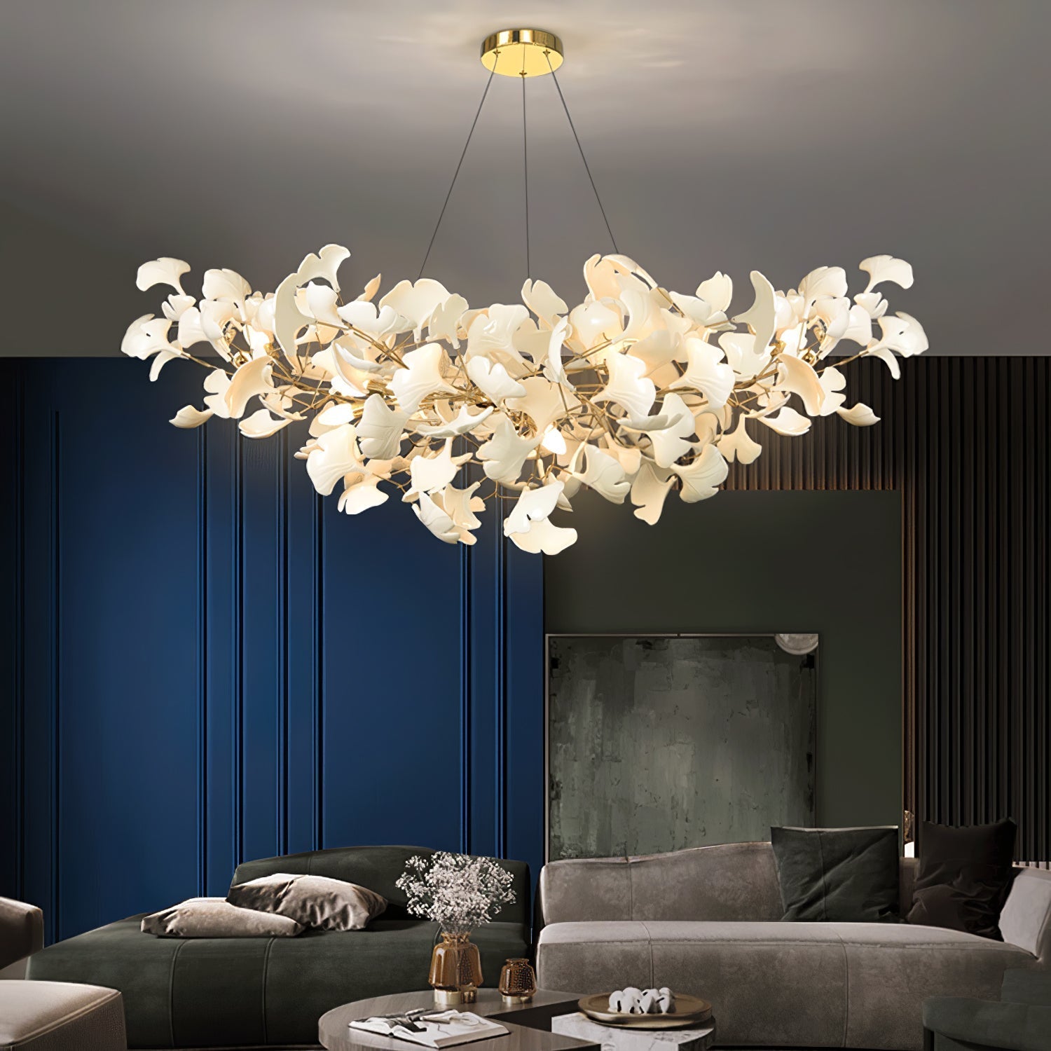 Lustra Chandelier Ceramic Gingko Petal-Neutral Decor