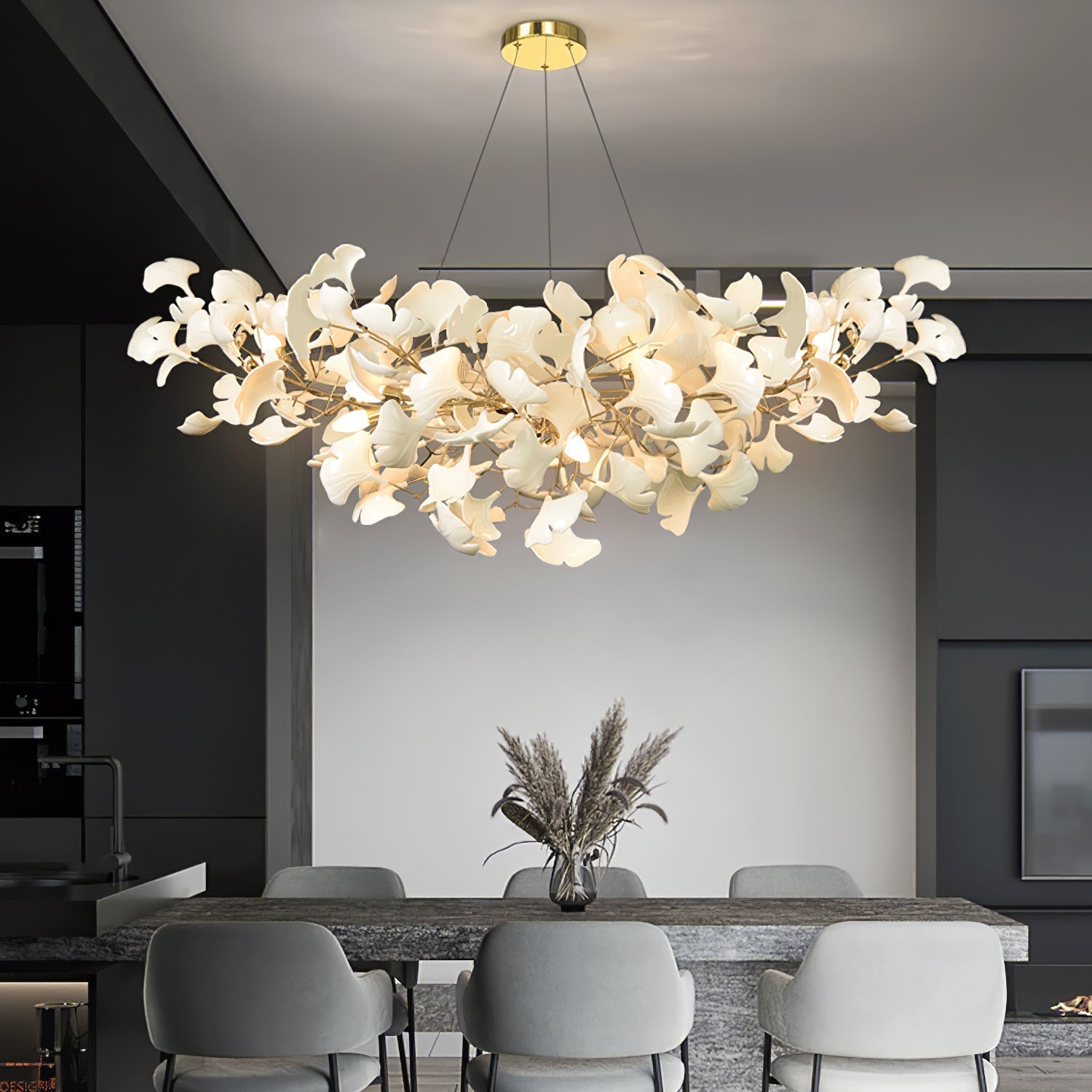 Lustra Chandelier Ceramic Gingko Petal-Neutral Decor