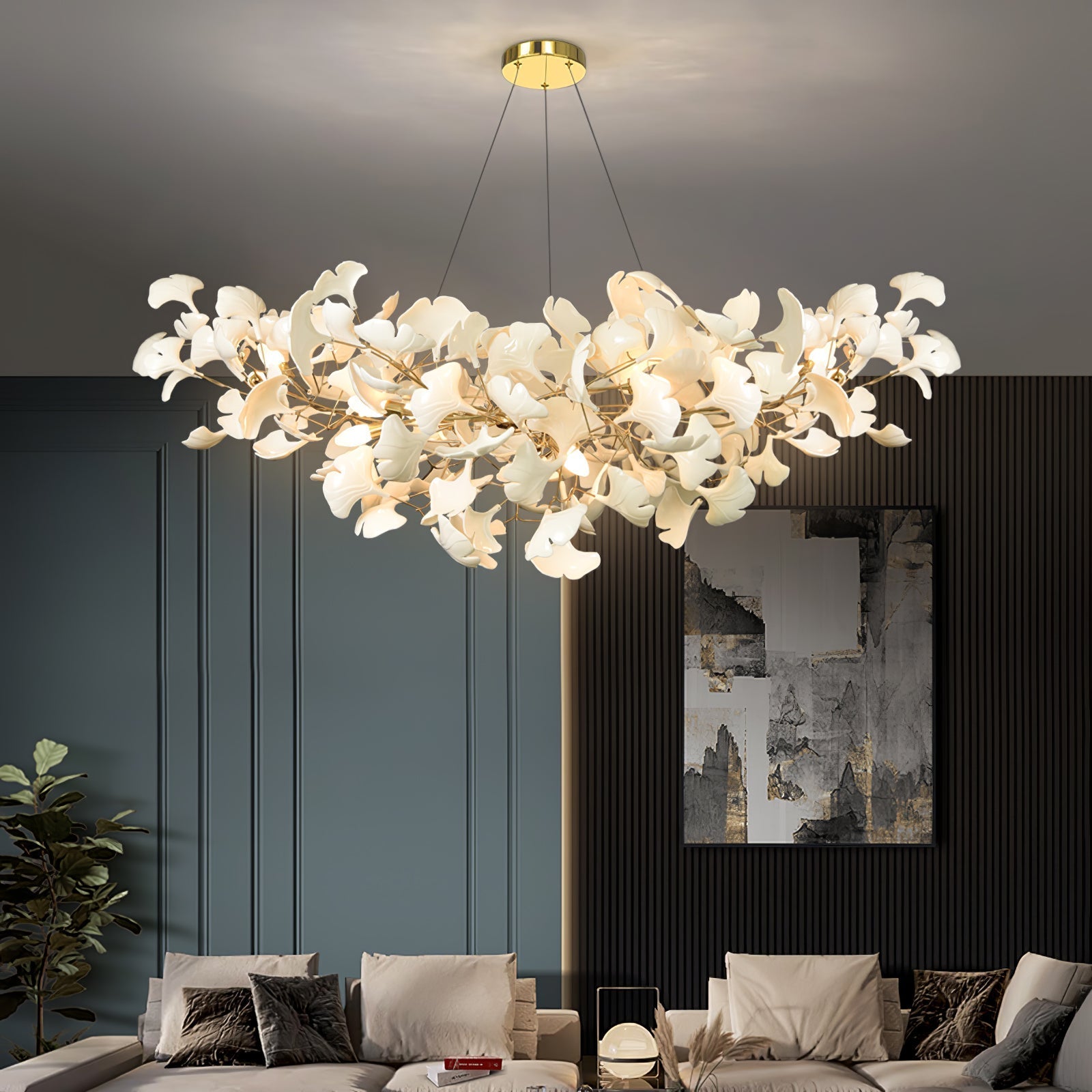 Lustra Chandelier Ceramic Gingko Petal-Neutral Decor