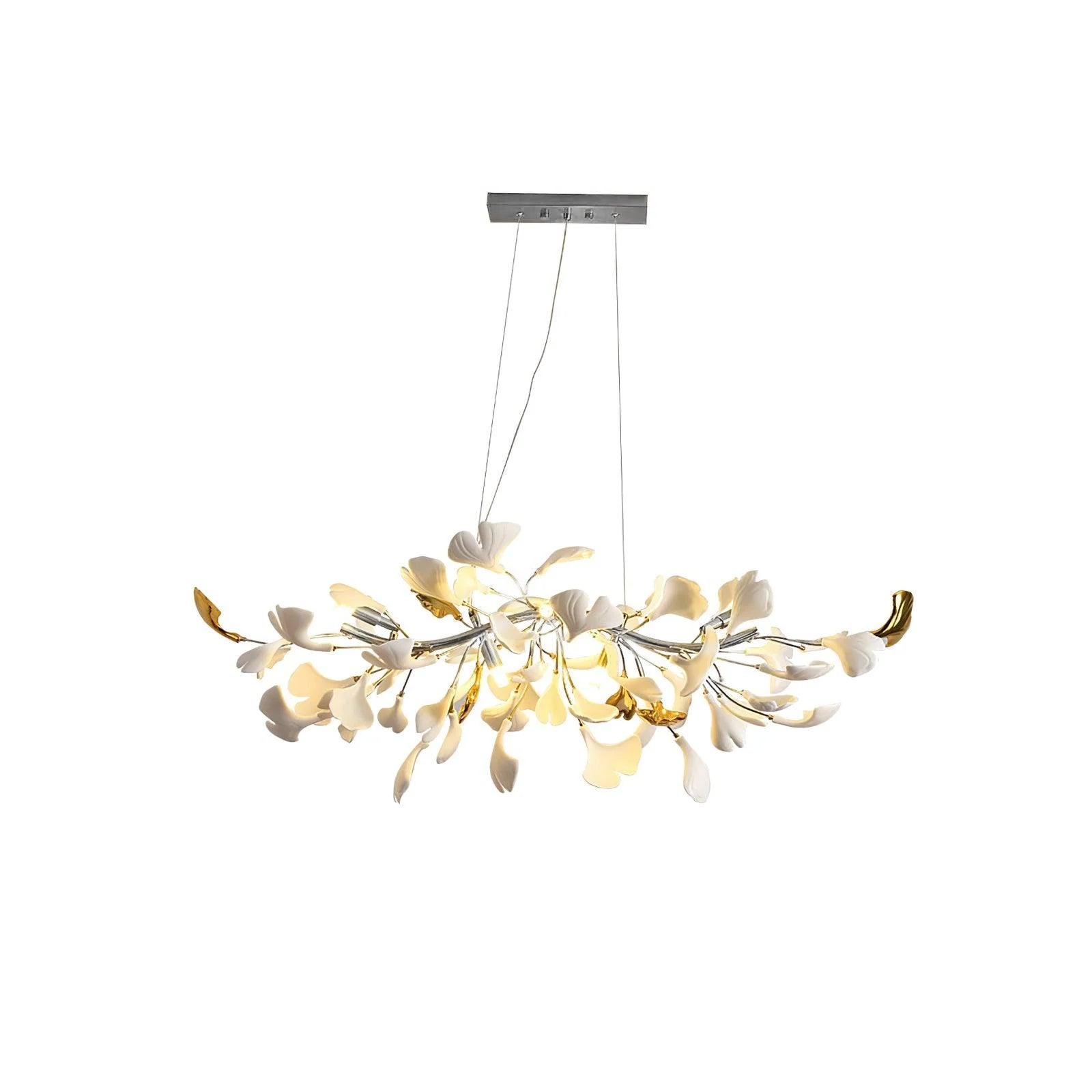 Dylo Chandelier Brass Linear Ginkgo Ceramic Petal Branch-Neutral Decor