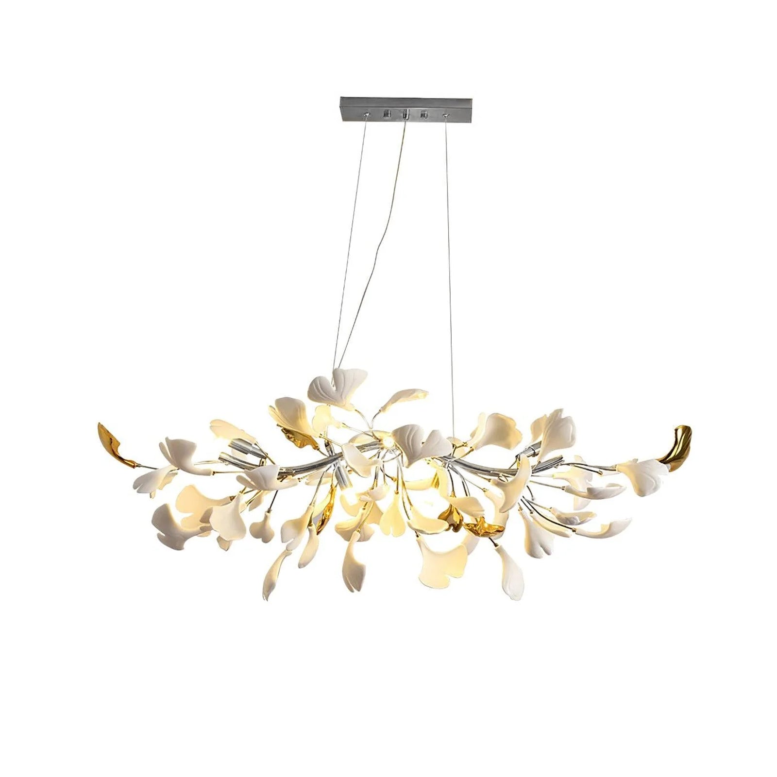 Dylo Chandelier Brass Linear Ginkgo Ceramic Petal Branch-Neutral Decor