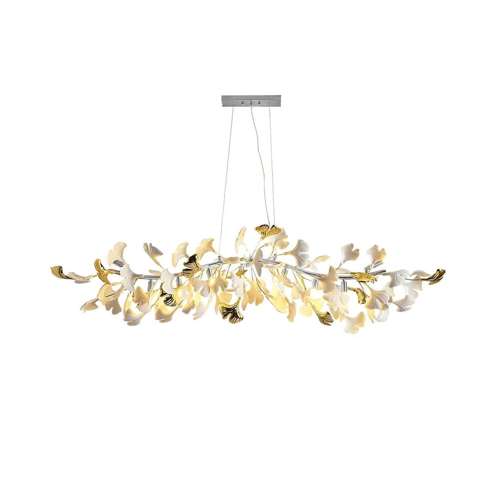 Dylo Chandelier Brass Linear Ginkgo Ceramic Petal Branch-Neutral Decor