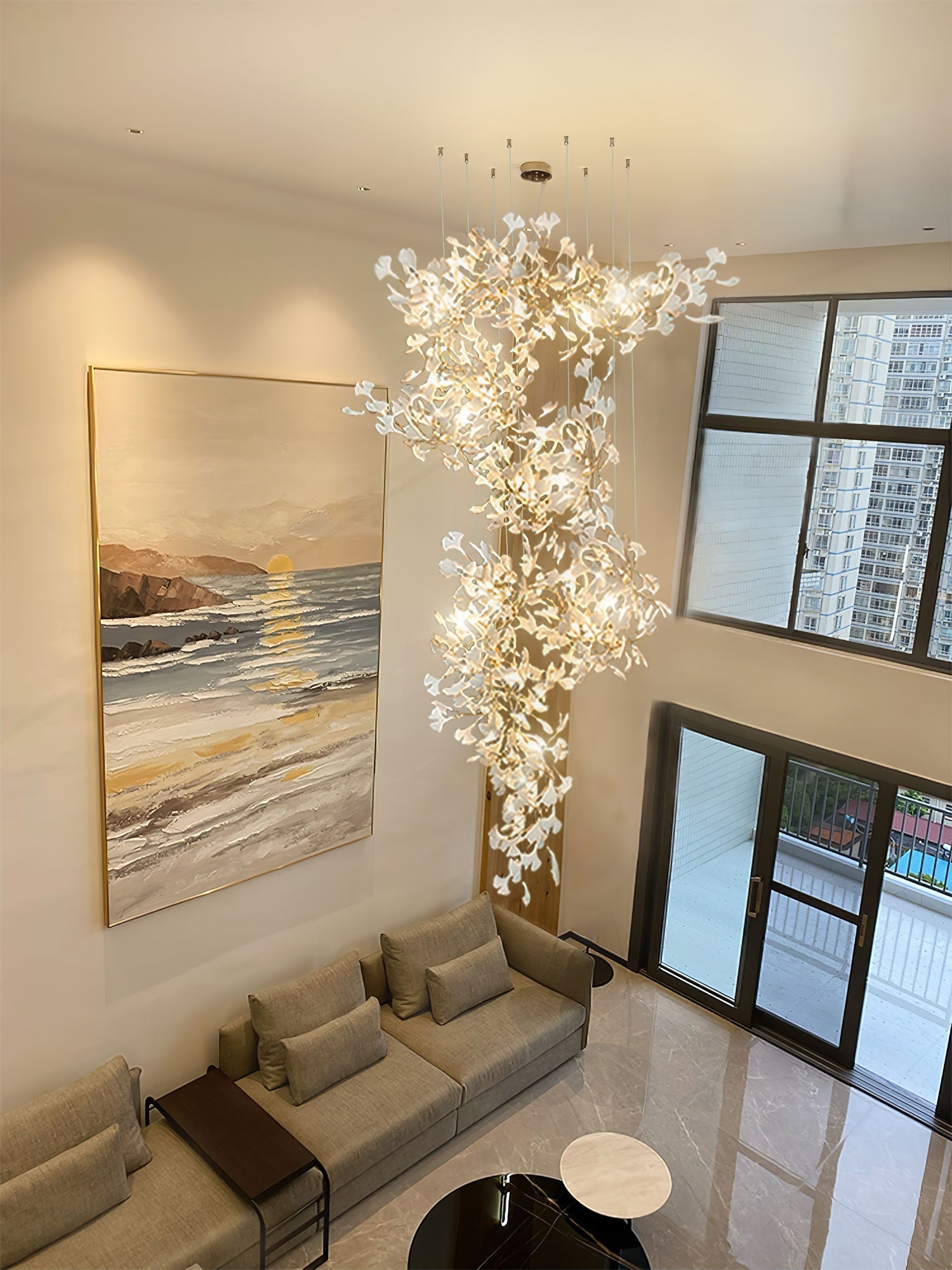 Sorvyn Pendant Lamp Ginkgo Ceramic Brass Floral-Neutral Decor