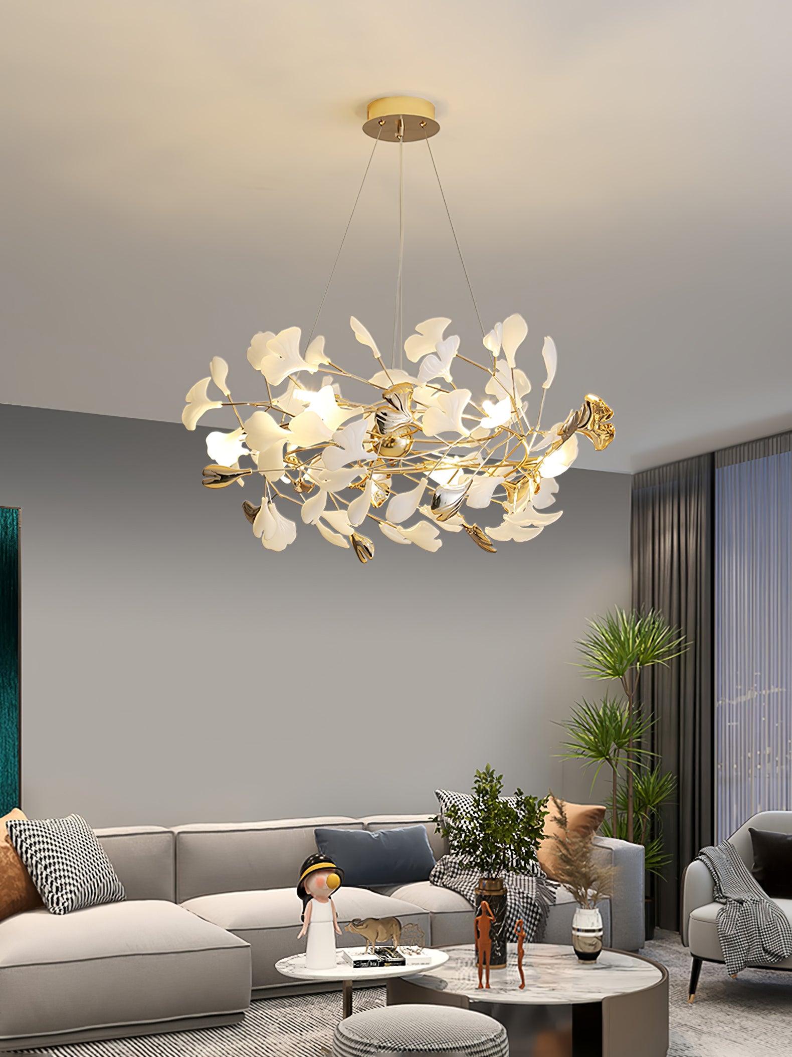 Quiven Chandelier Gingko Leaf Ceramic Gold Elegant-Neutral Decor