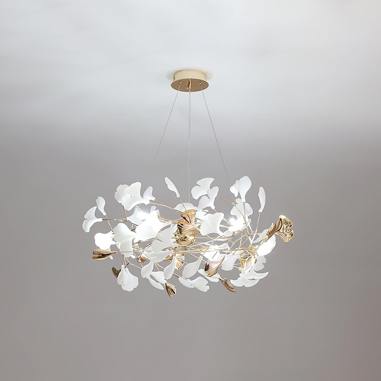 Quiven Chandelier Gingko Leaf Ceramic Gold Elegant-Neutral Decor