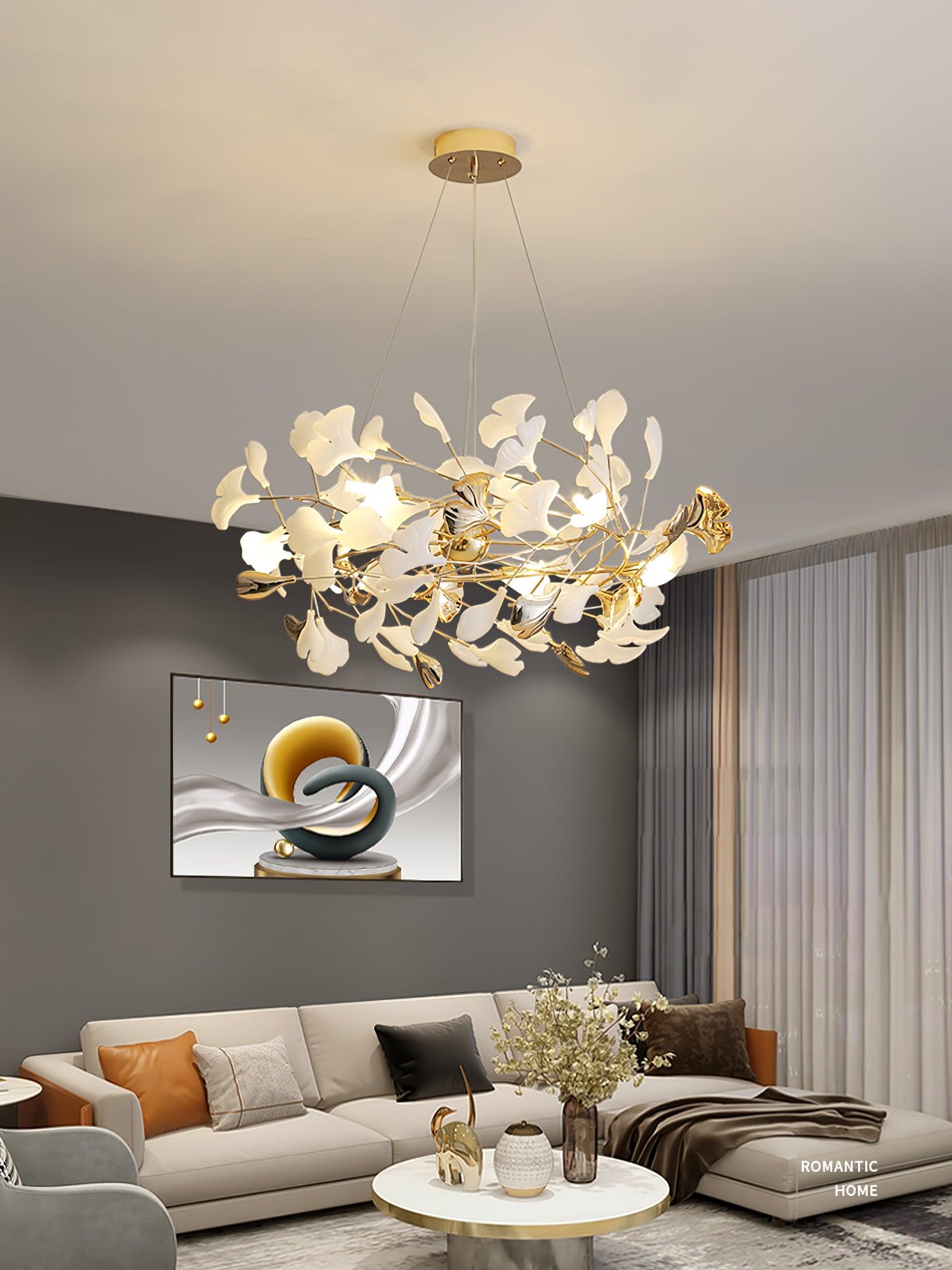Quiven Chandelier Gingko Leaf Ceramic Gold Elegant-Neutral Decor
