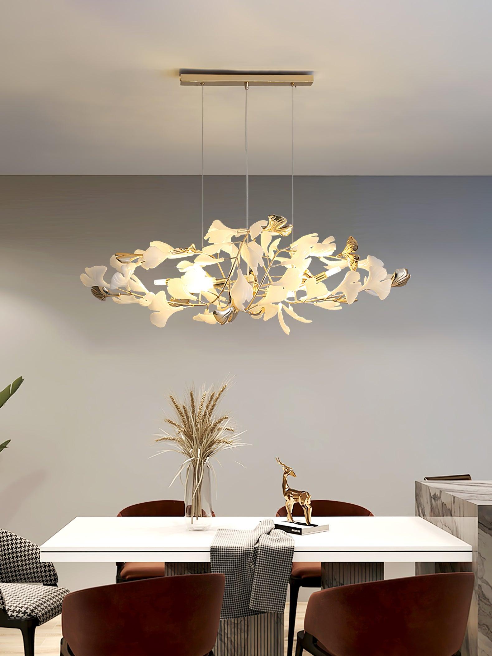 Quiven Chandelier Gingko Leaf Ceramic Gold Elegant-Neutral Decor