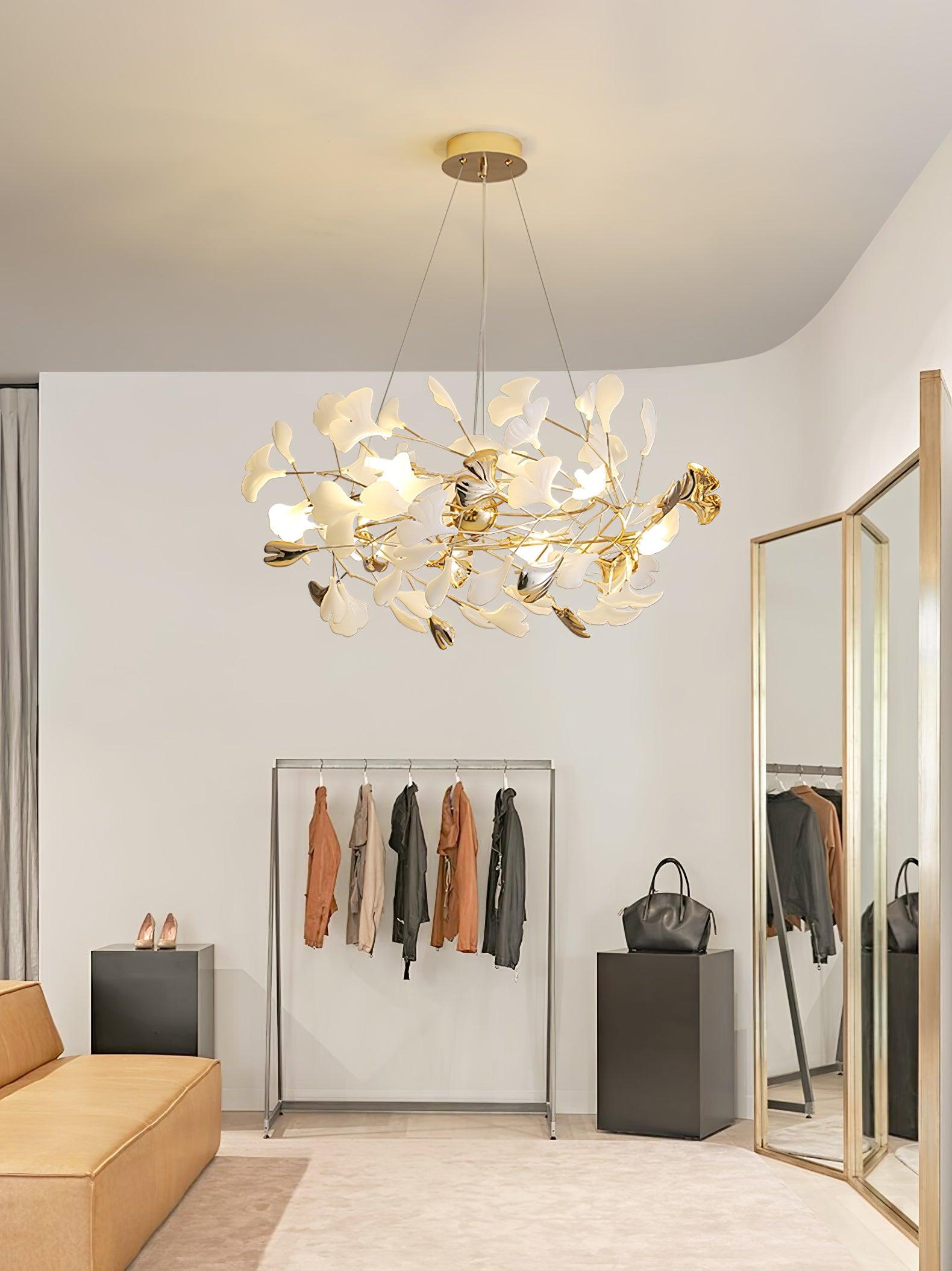 Quiven Chandelier Gingko Leaf Ceramic Gold Elegant-Neutral Decor