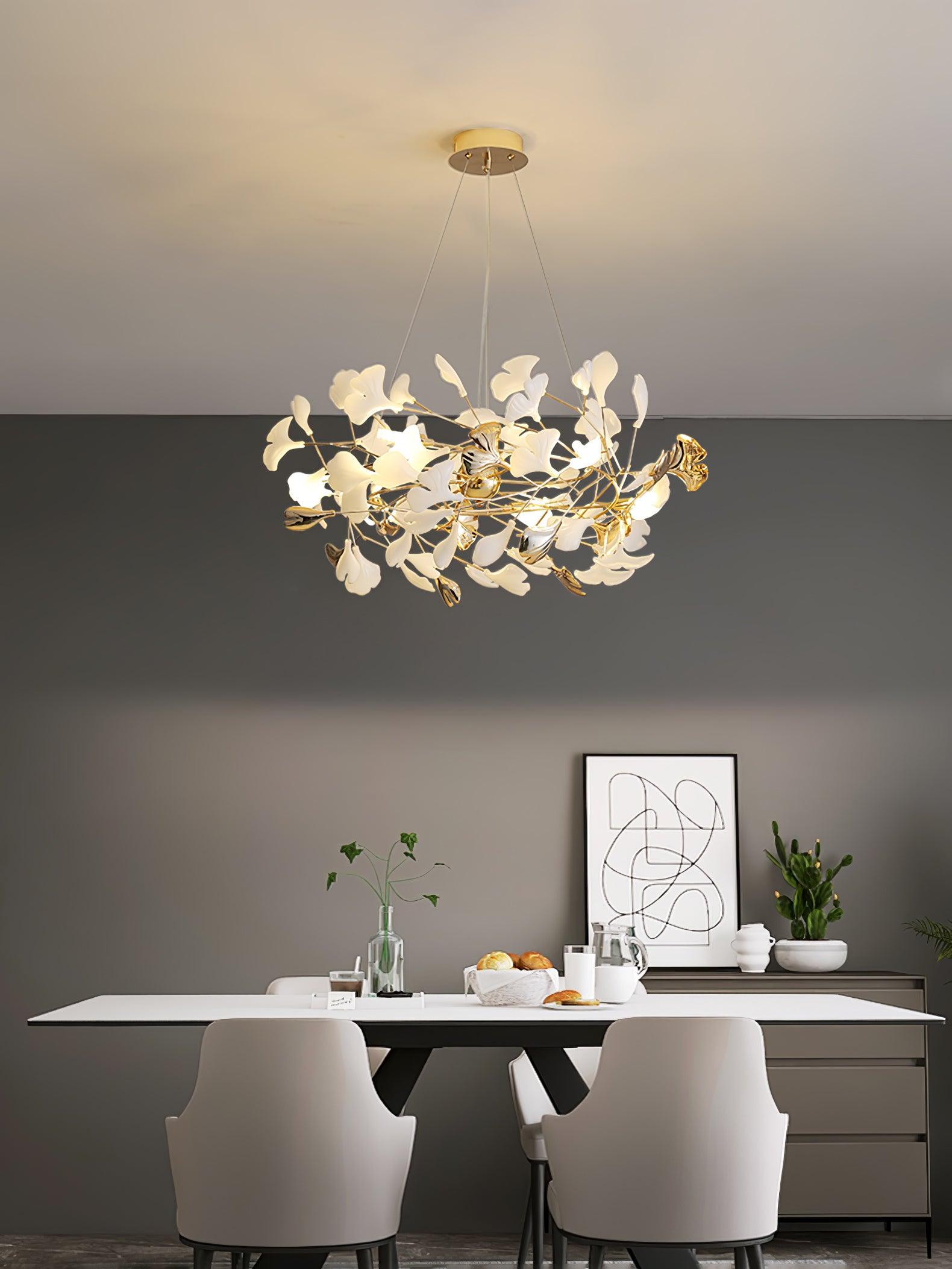 Quiven Chandelier Gingko Leaf Ceramic Gold Elegant-Neutral Decor