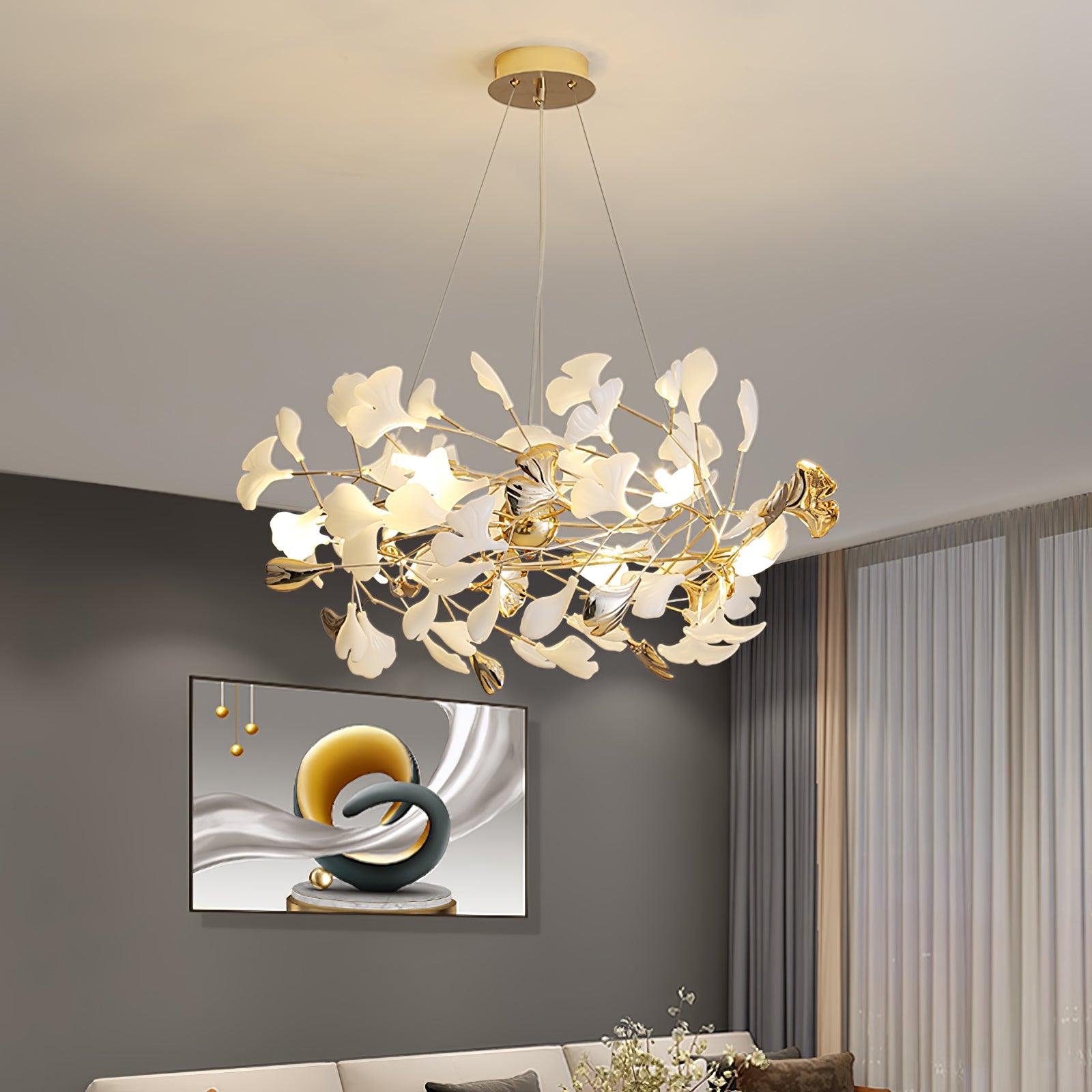Quiven Chandelier Gingko Leaf Ceramic Gold Elegant-Neutral Decor