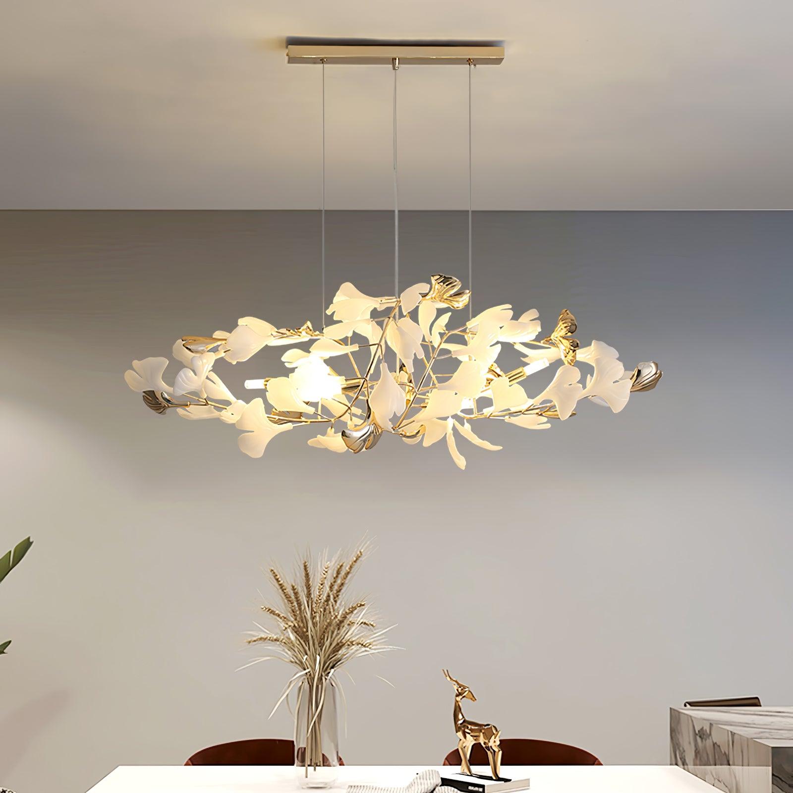 Quiven Chandelier Gingko Leaf Ceramic Gold Elegant-Neutral Decor