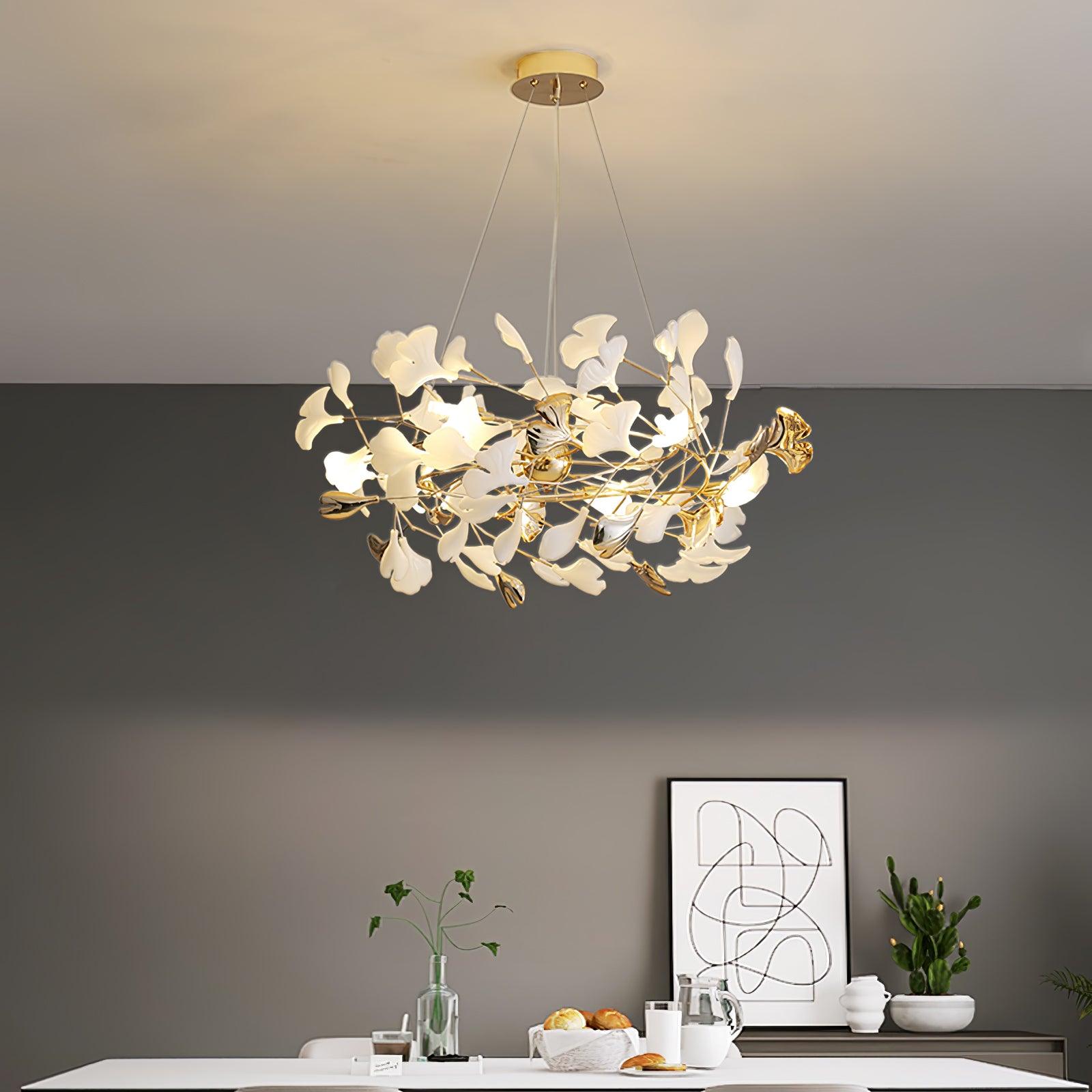 Quiven Chandelier Gingko Leaf Ceramic Gold Elegant-Neutral Decor