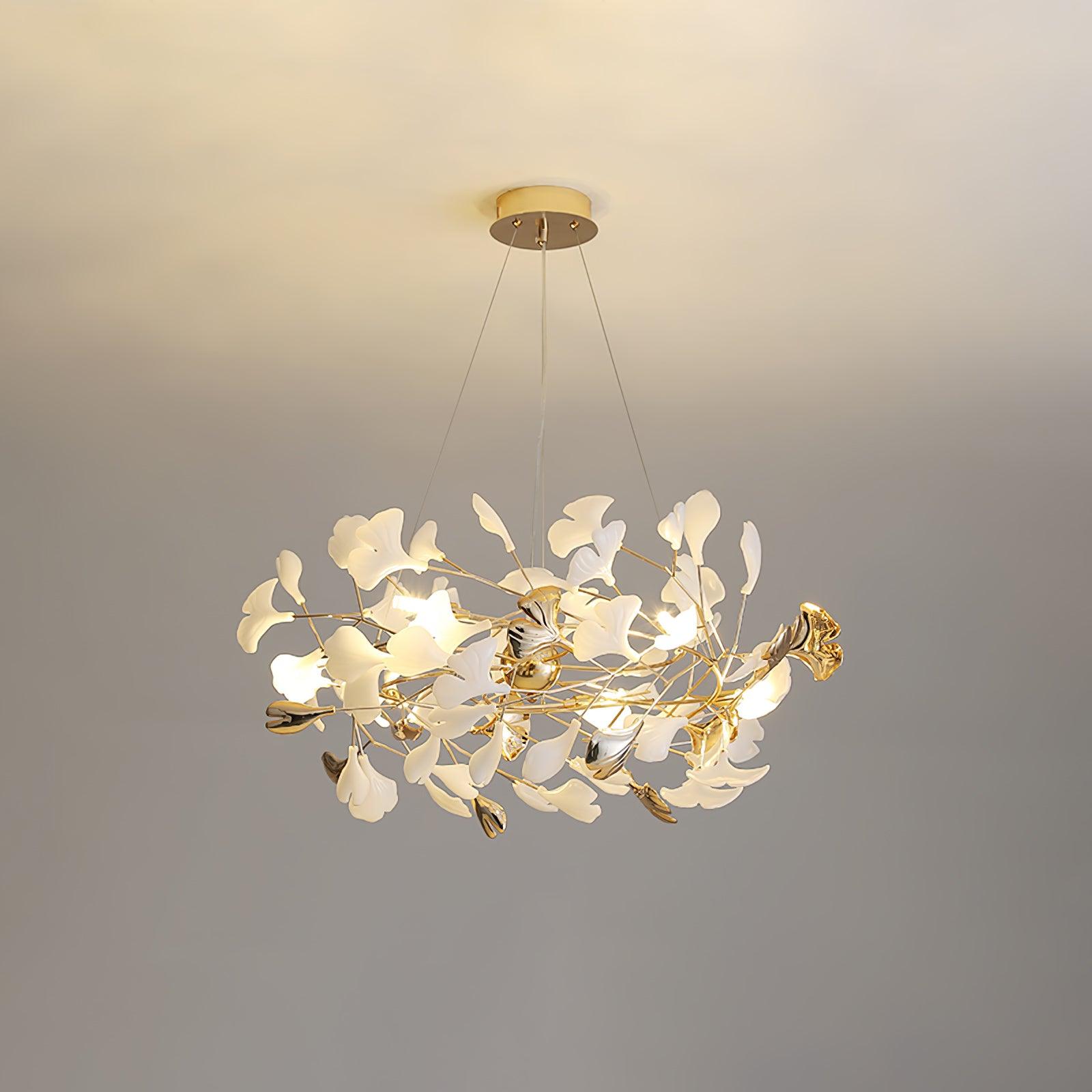 Quiven Chandelier Gingko Leaf Ceramic Gold Elegant-Neutral Decor
